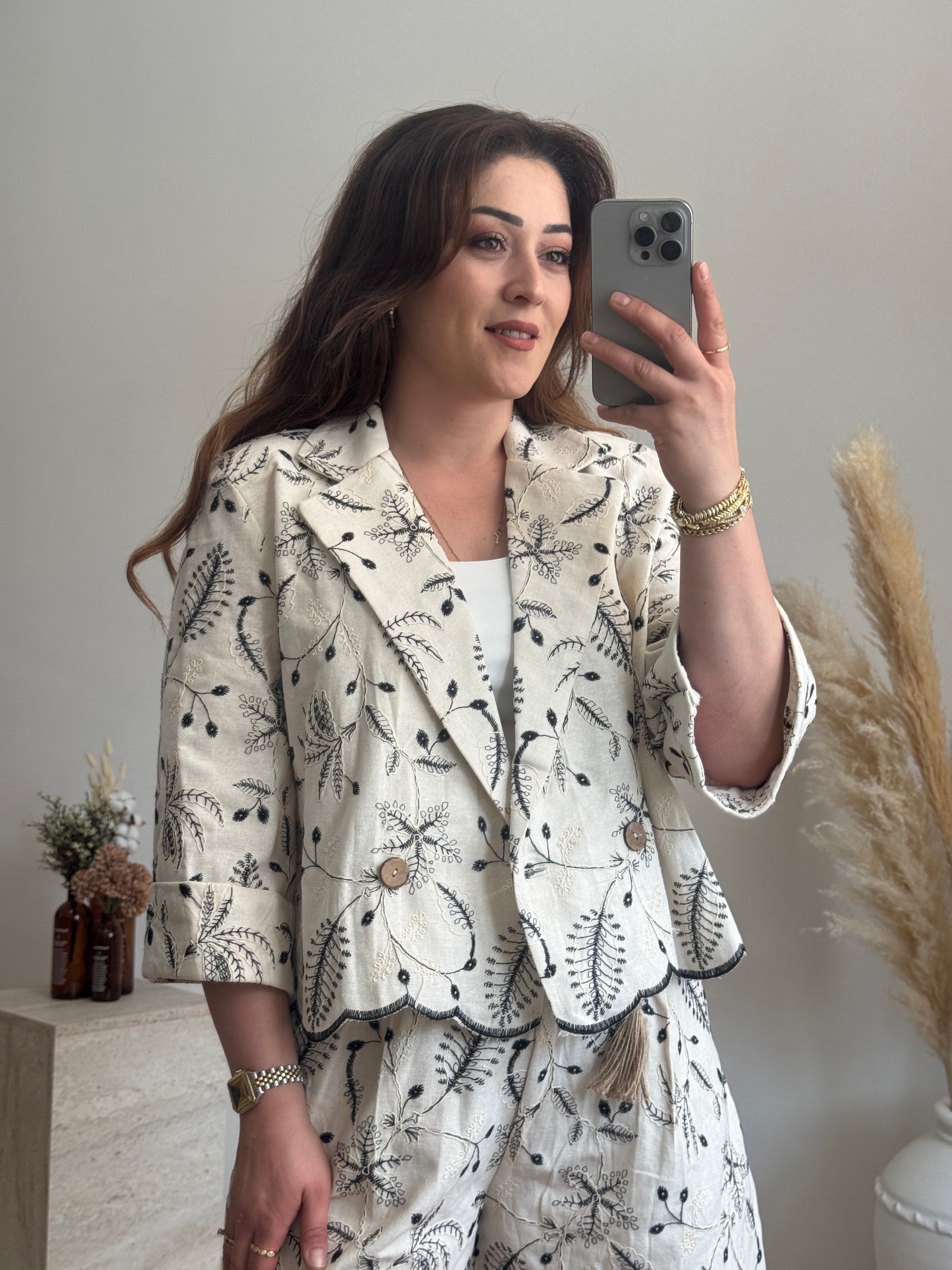 Nakış Detay Blazer Ceket Bej