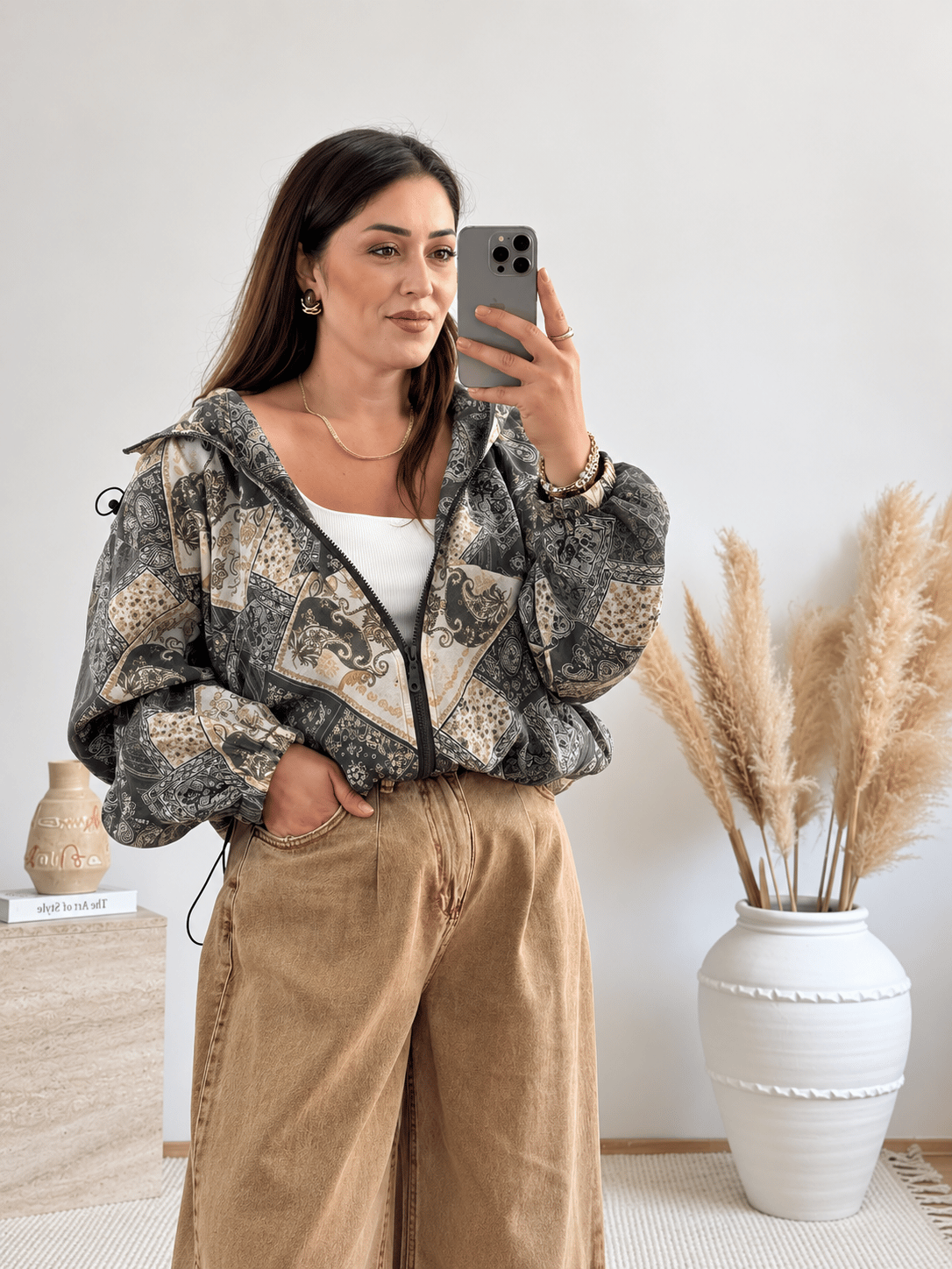 Paisley Desenli Kapüşonlu Mont