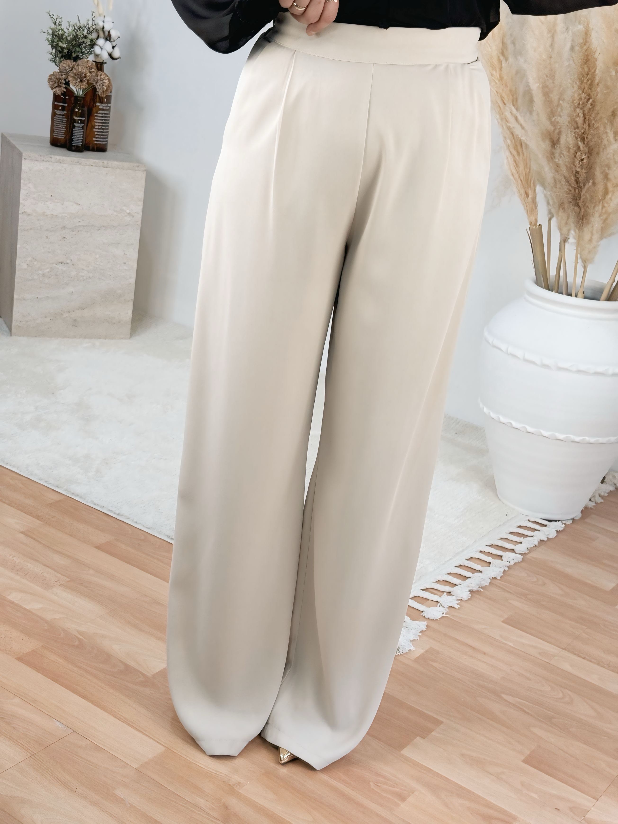 Premium Yüksek Bel Düz Paça Pantolon-Taş
