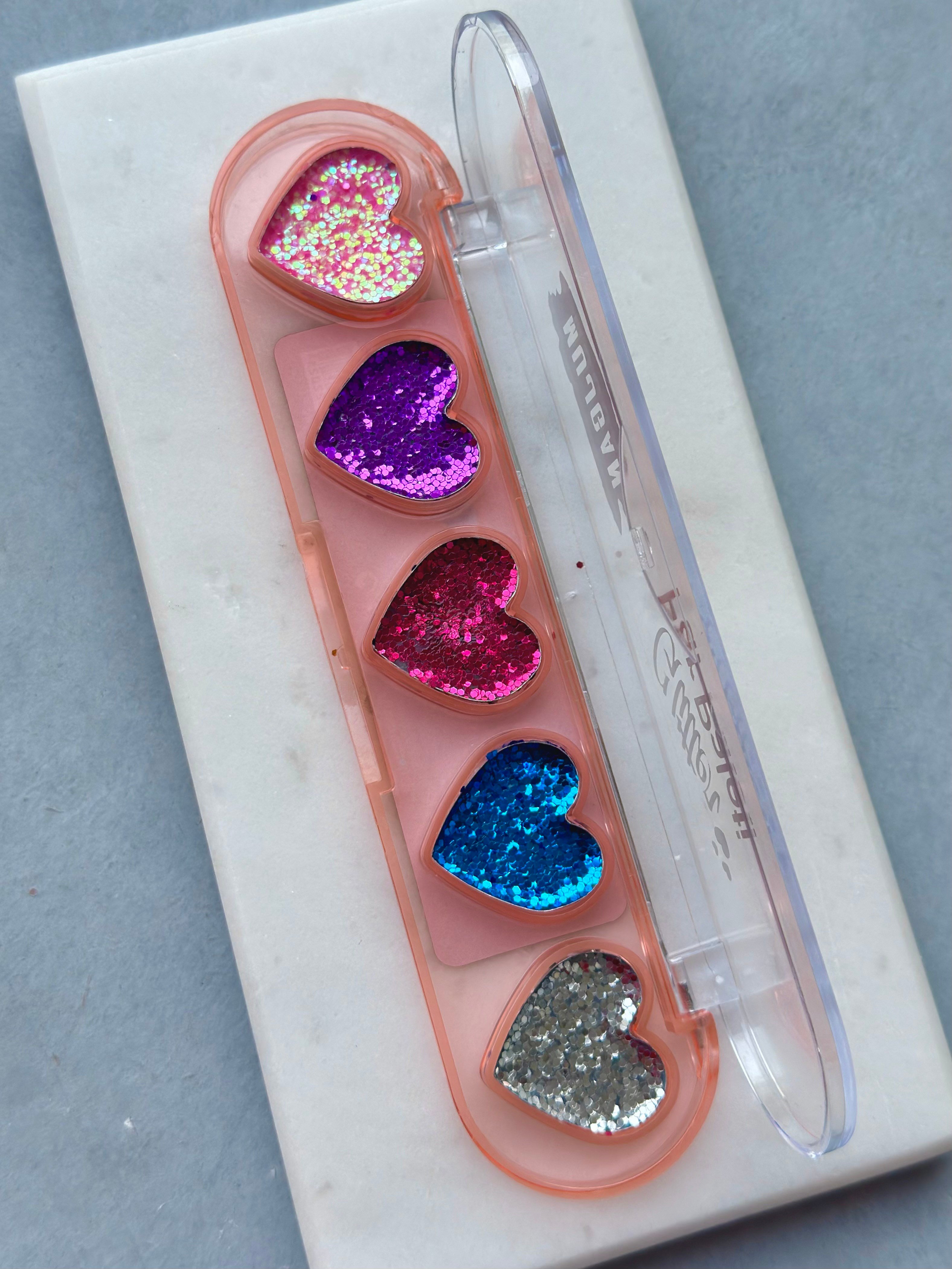Kalp Desenli Glitter Paleti 5'li Pembe