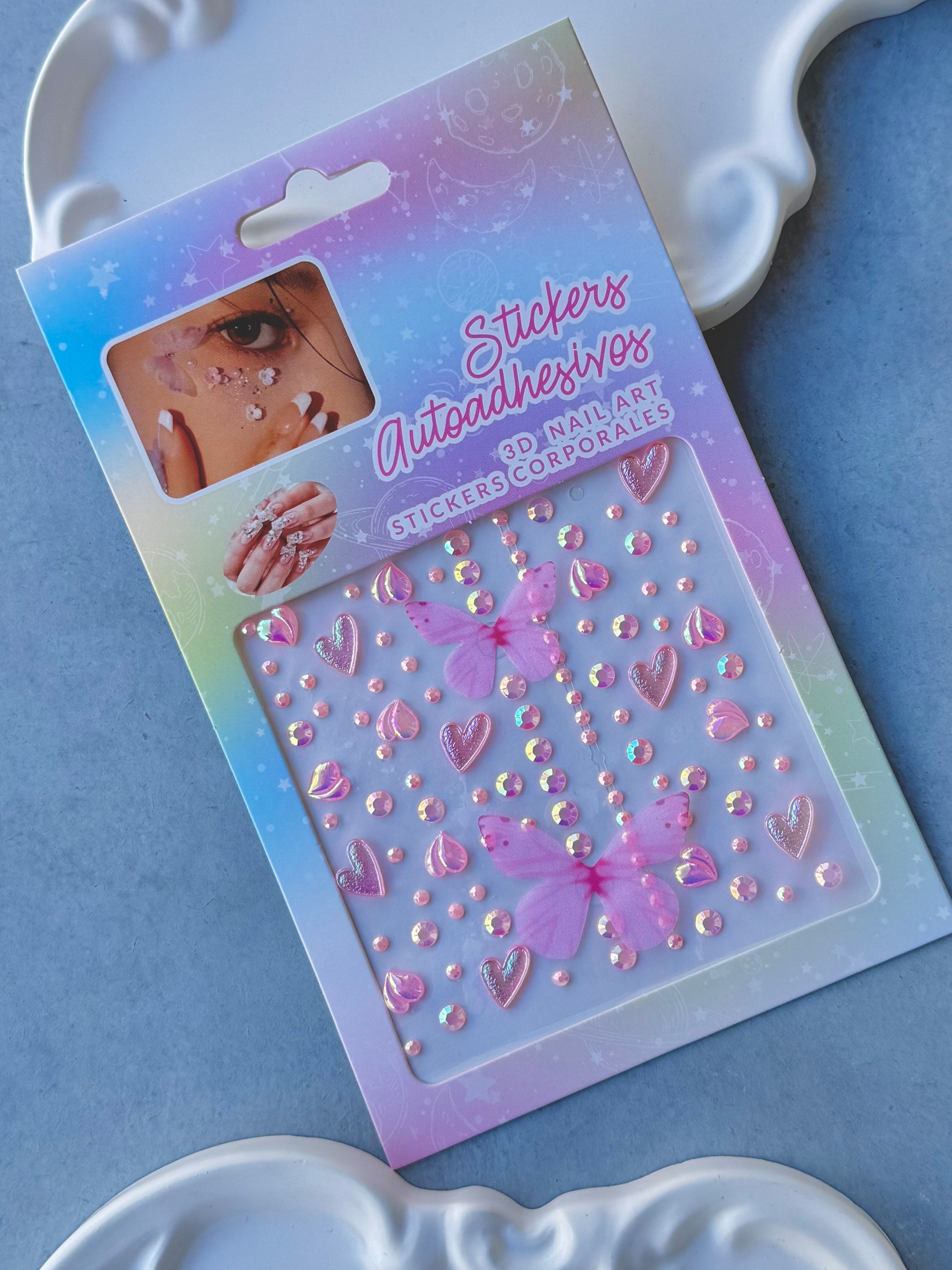 Pembe Kelebek ve Kalp Detaylı Yüz ve Saç Taşı