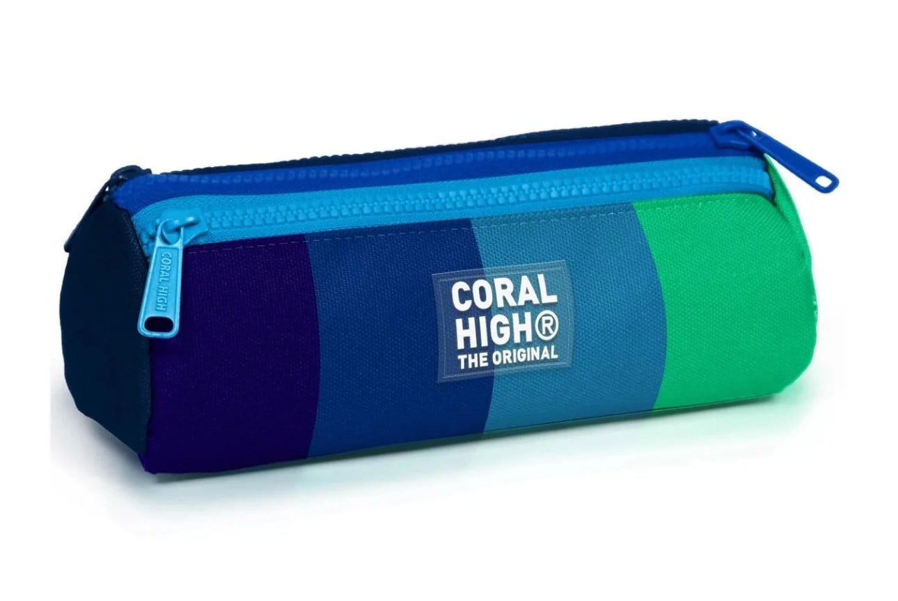 Coral High Mavi Çizgili 3 Bölmeli Kalemlik