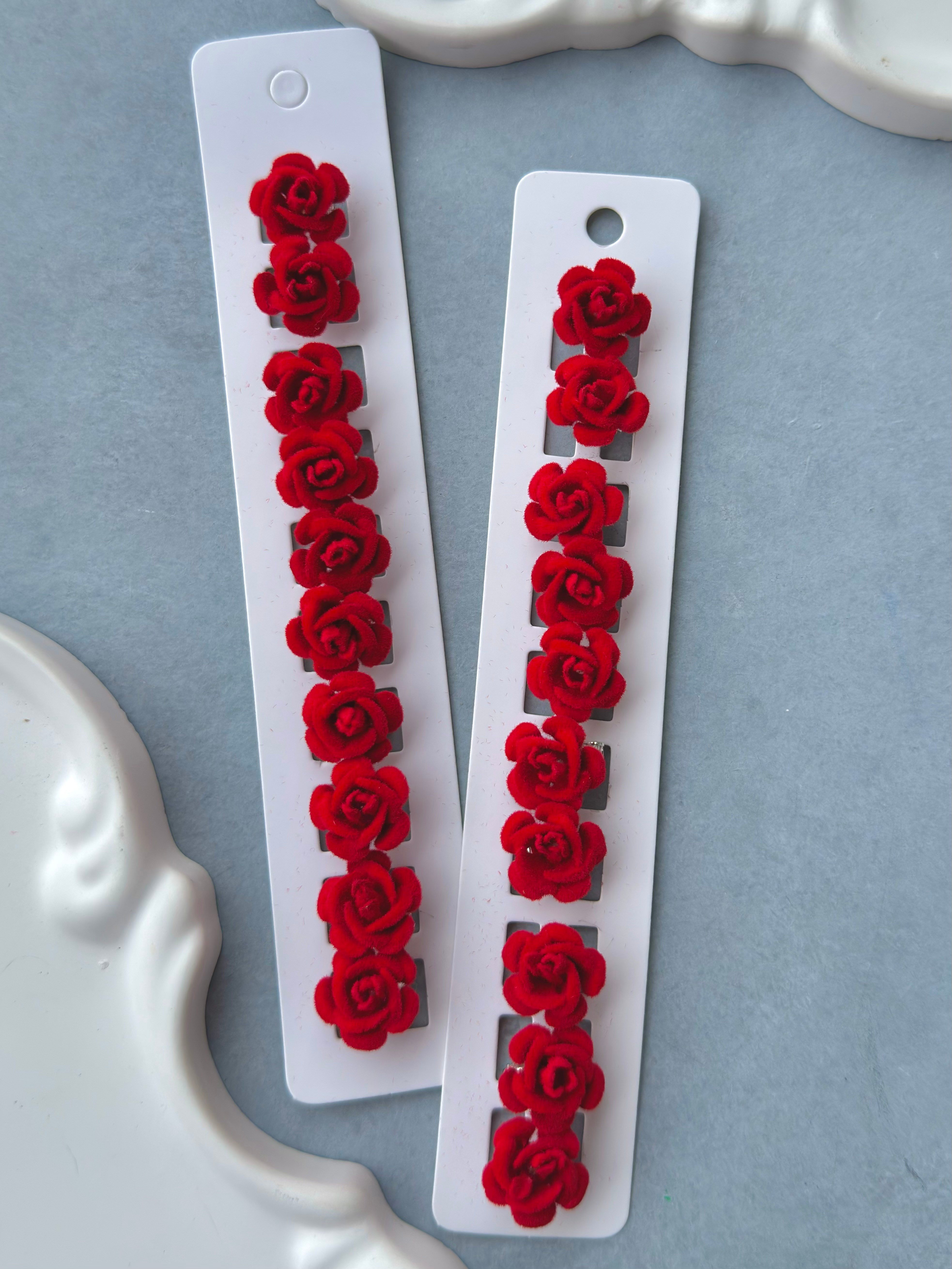 Kırmızı Kadife Gül  Saç Küpesi