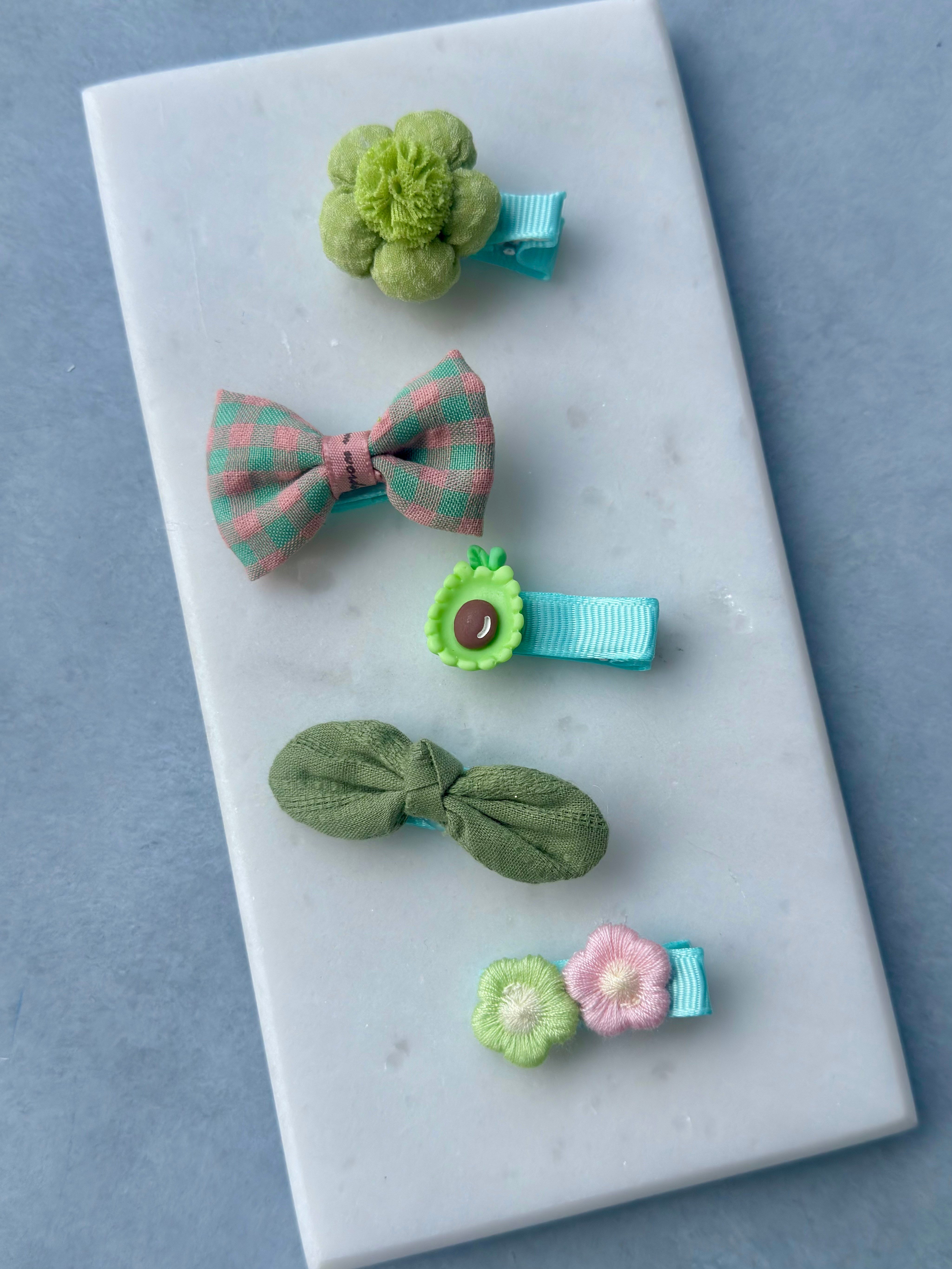 Yeşil Kurdele Saçsız Bebek Klips Toka Seti 3 cm