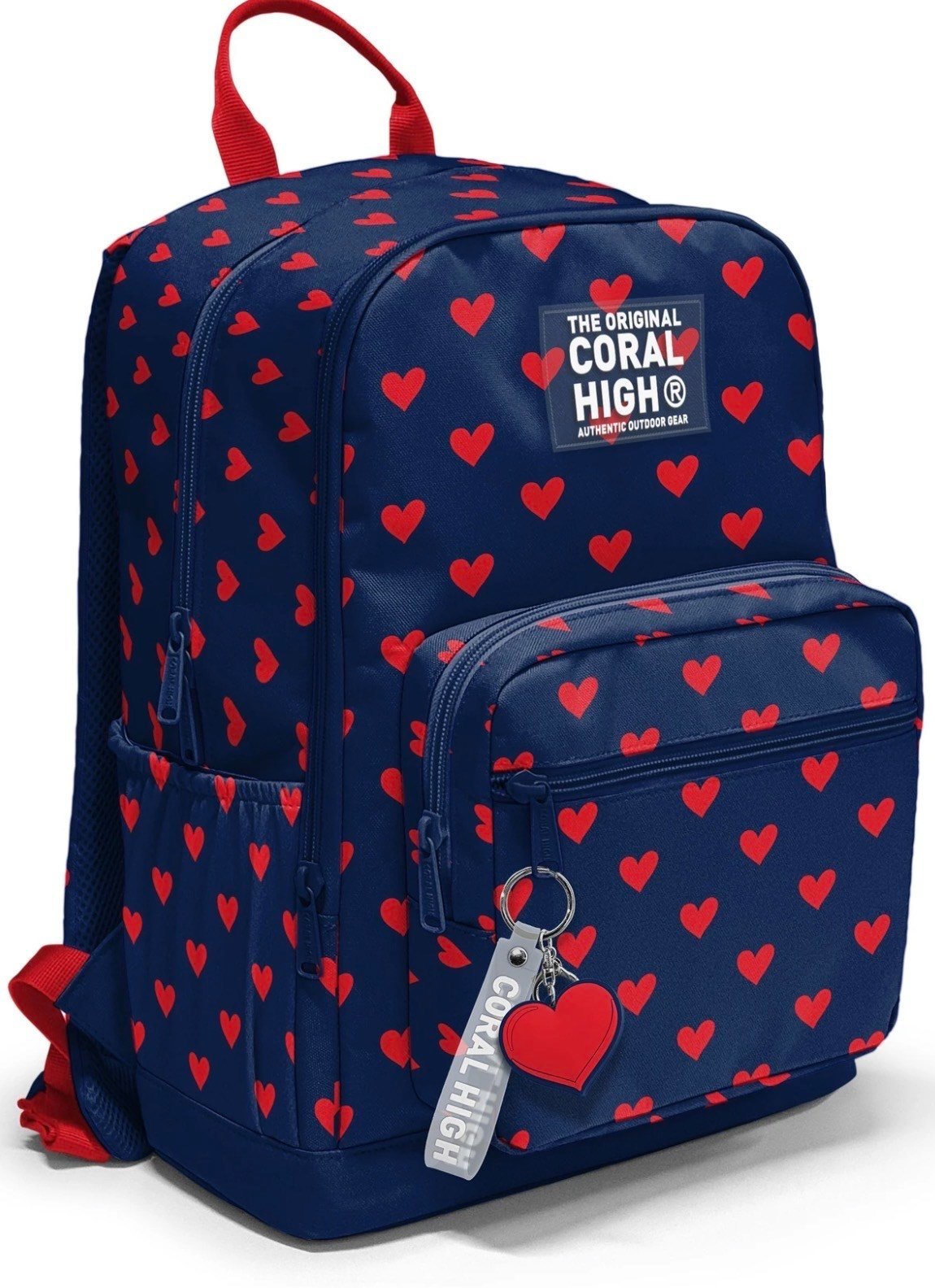 Coral High Lacivert Kırmızı Kalp Desenli Okul Sırt Çantası