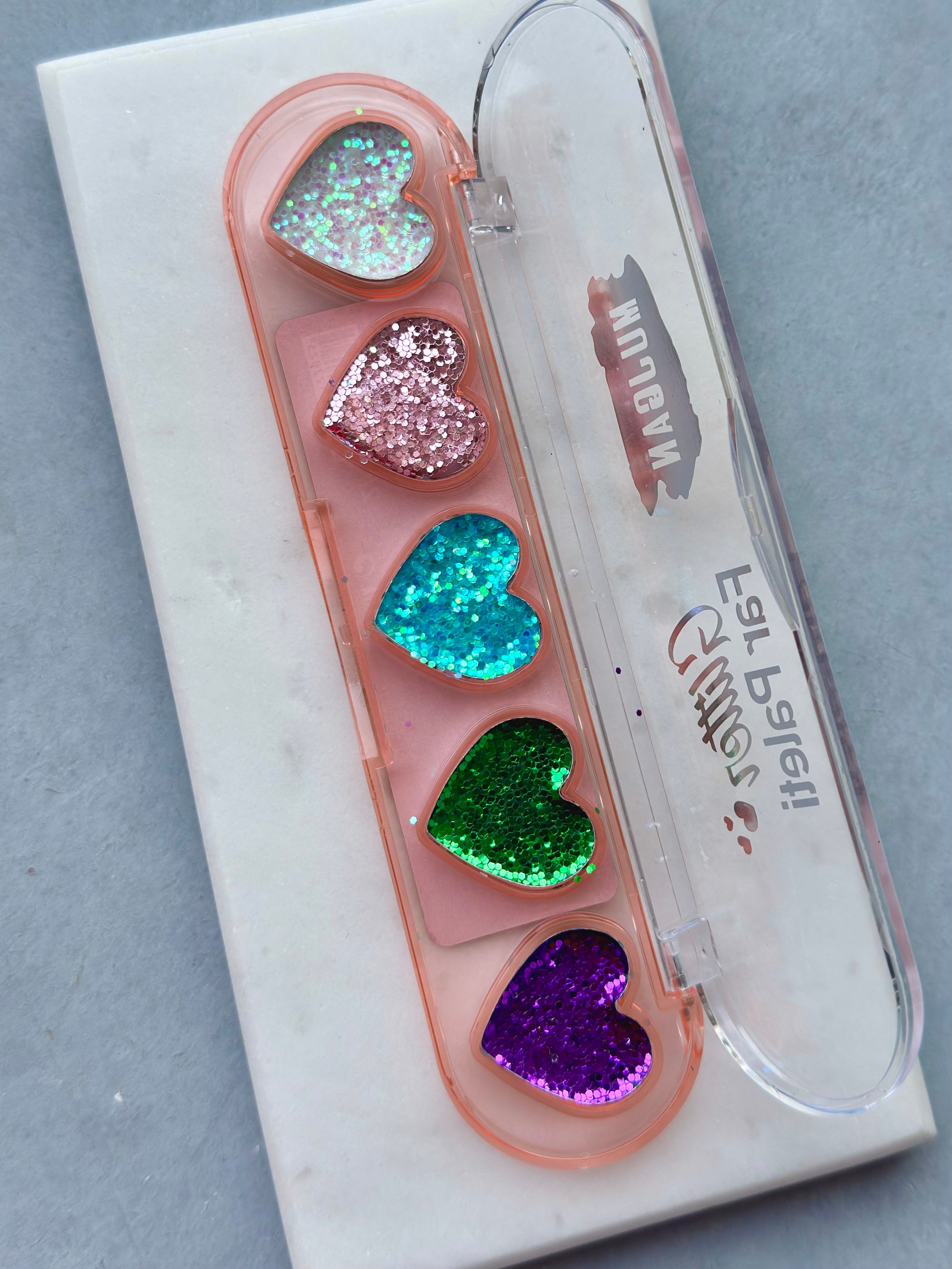 Kalp Desenli Glitter Paleti 5'li Beyaz