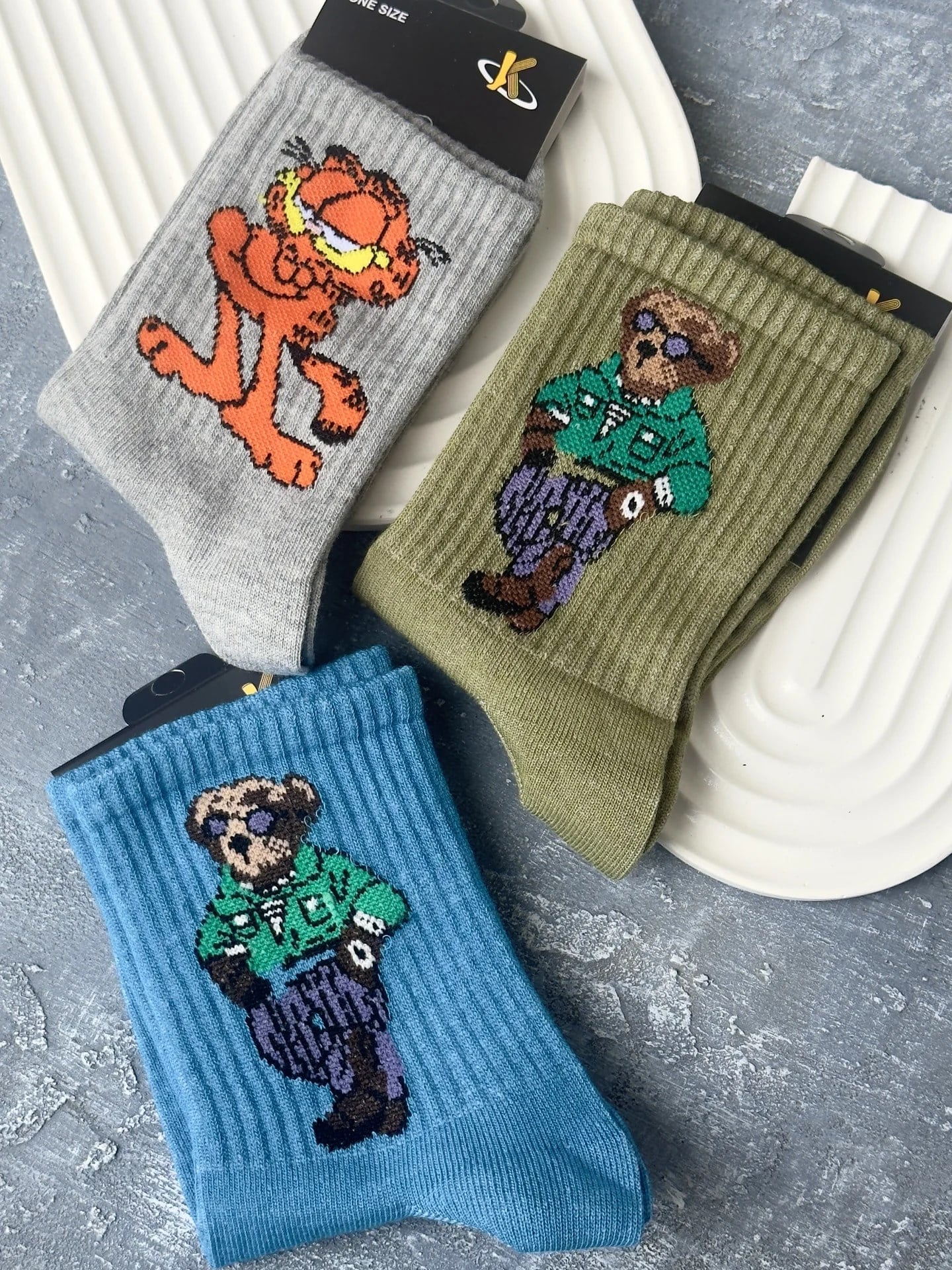 Garfield ve Teddy Desenli Çorap