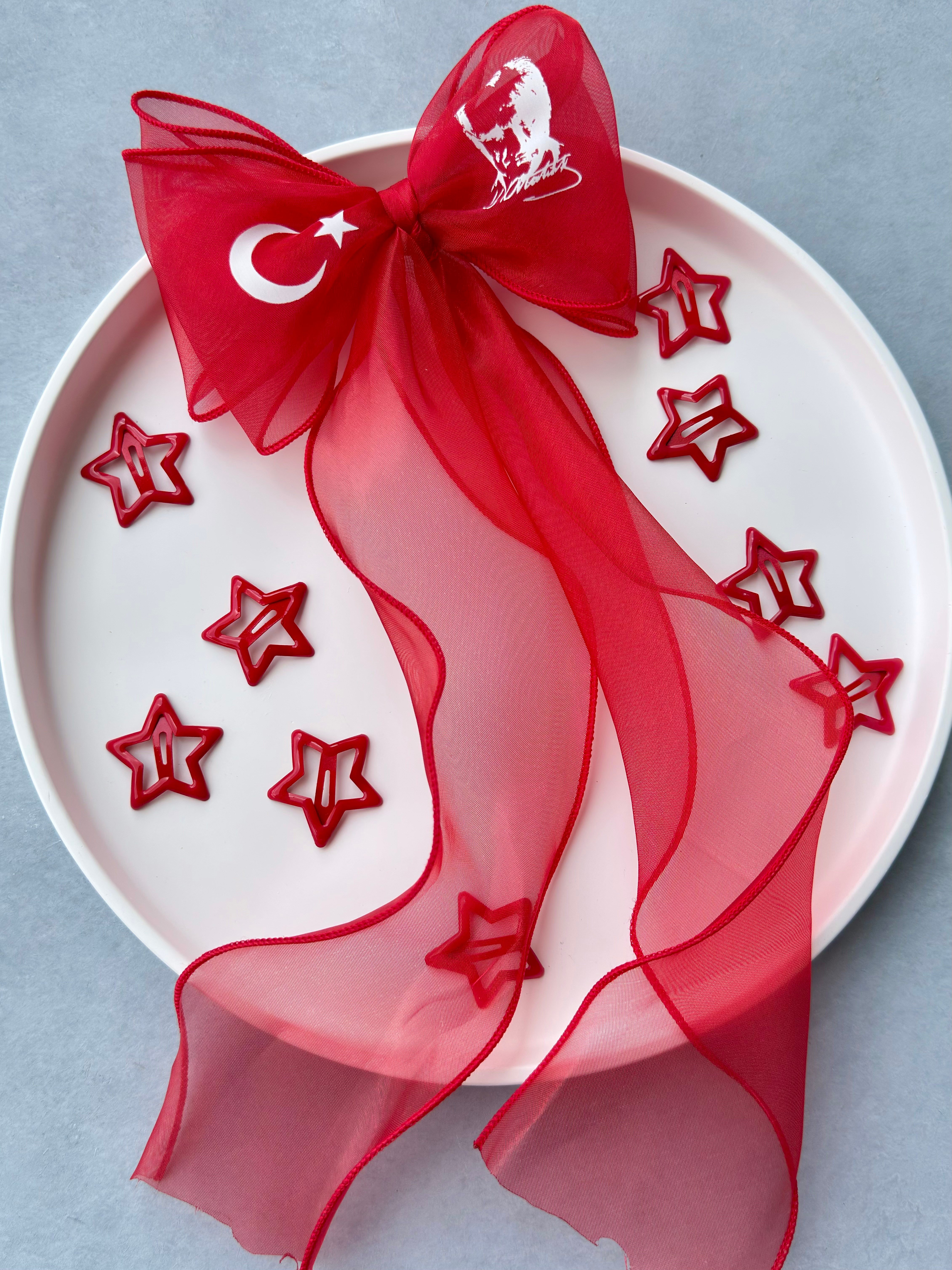 Kırmızı Atatürk  Baskılı Tül Kurdele 