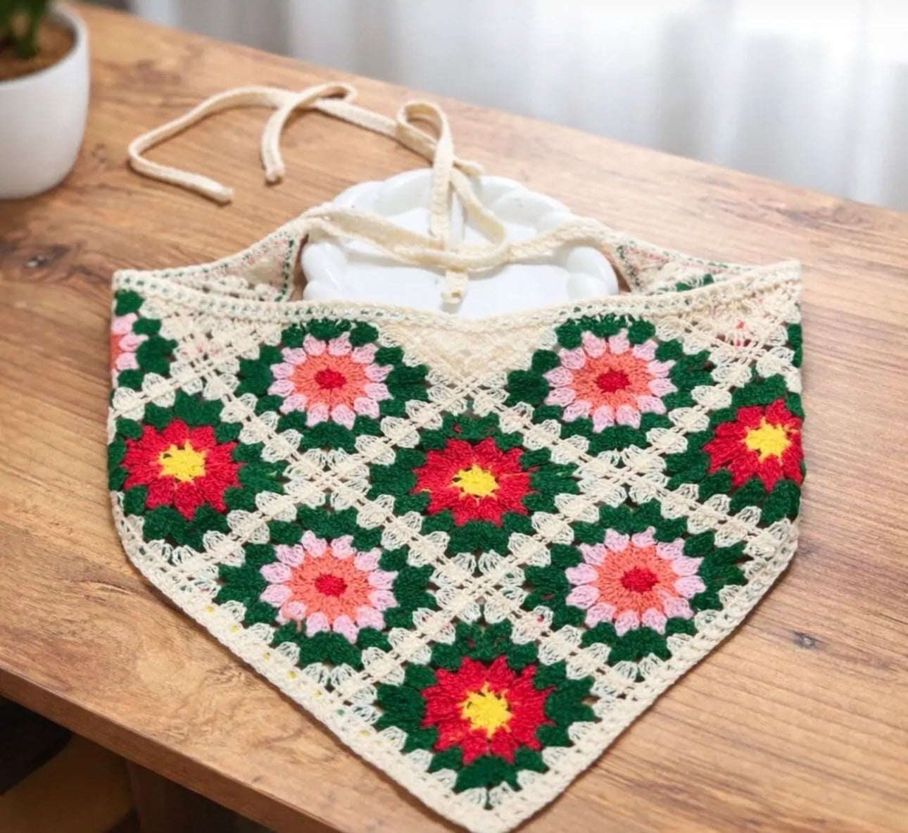 Çiçek Desenli Karışık Örme Bohem Bandana
