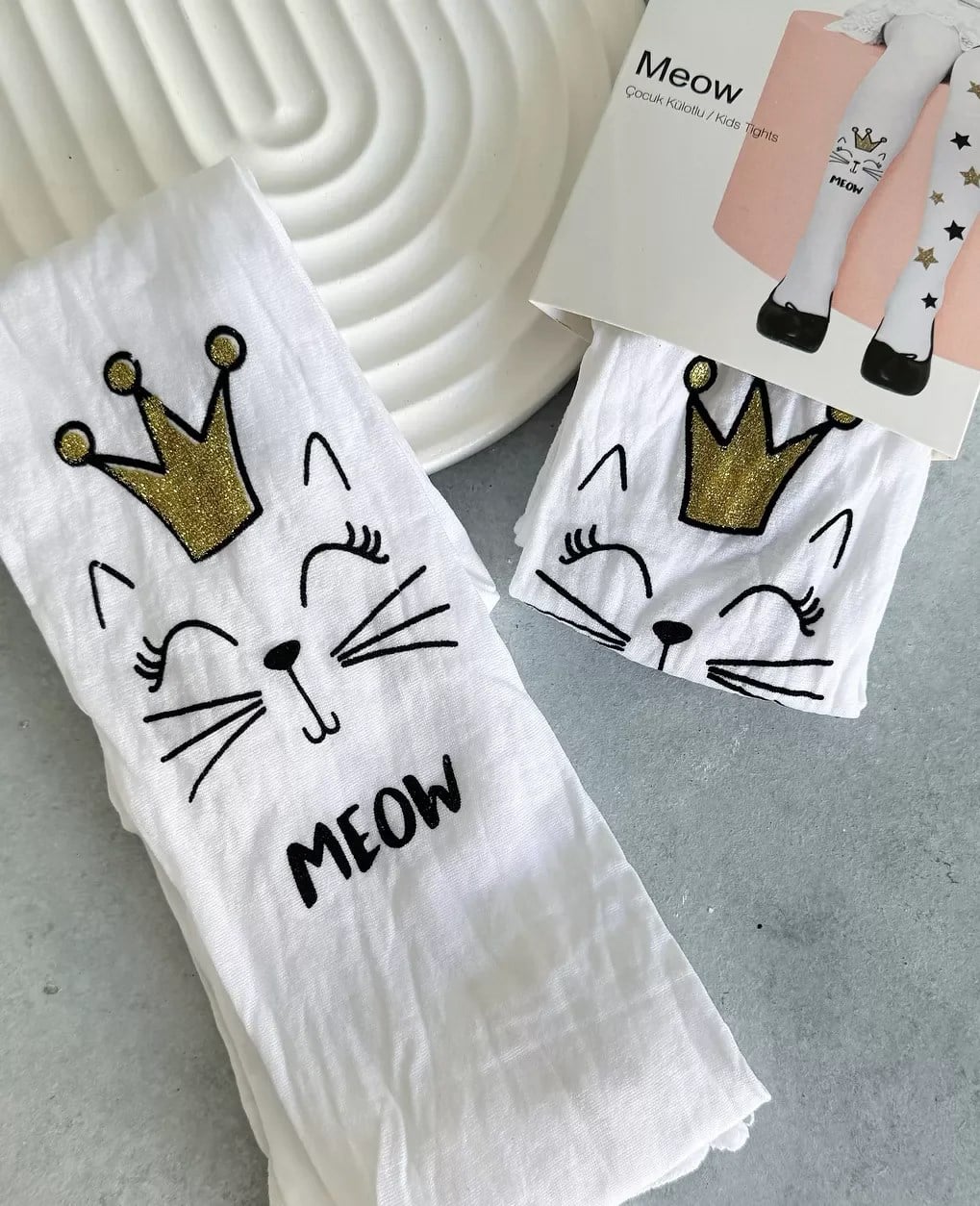 Meow Kedi & Yıldız Detaylı Külotlu Çorap