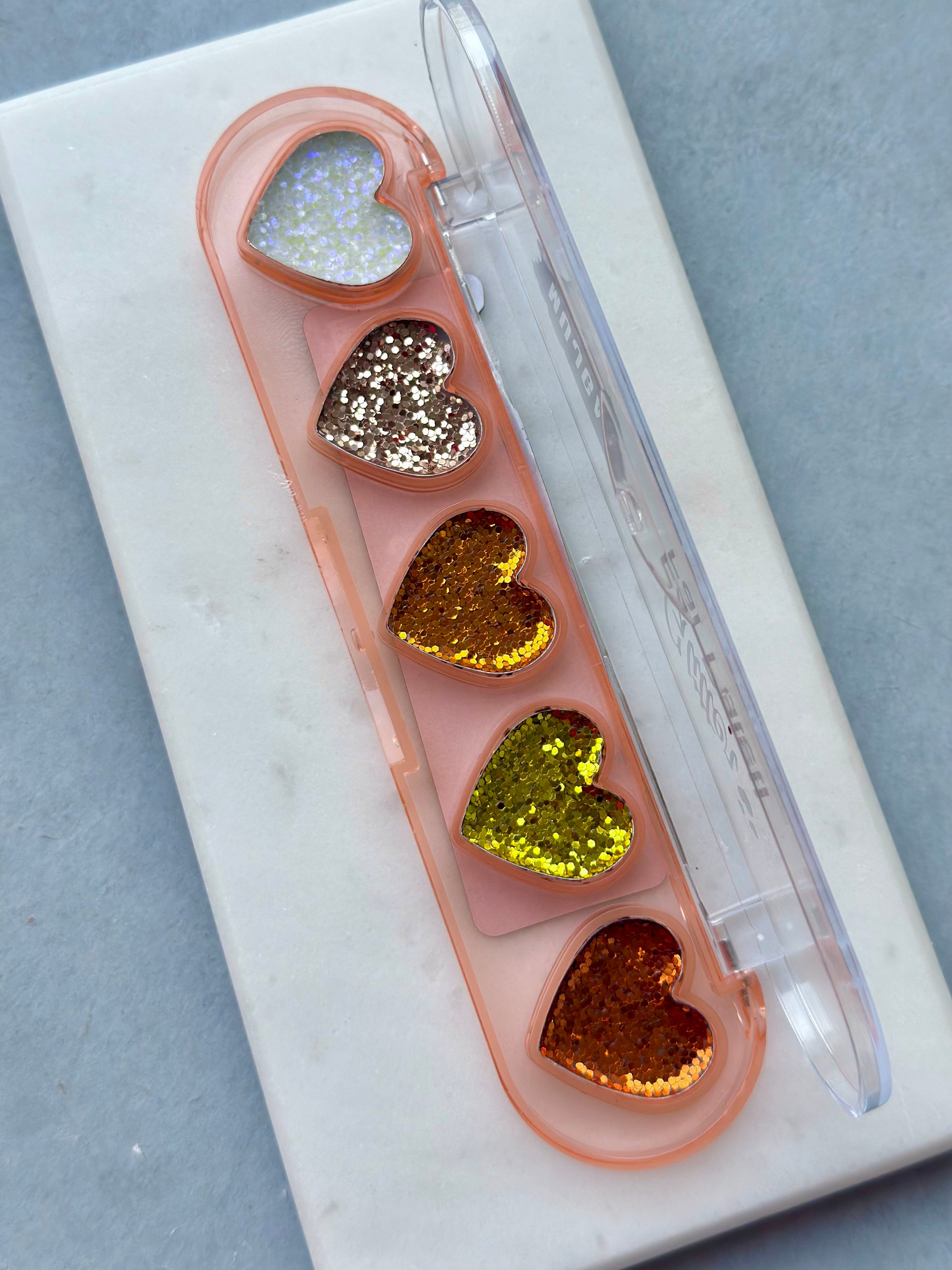 Kalp Desenli Glitter Paleti 5'li Gold