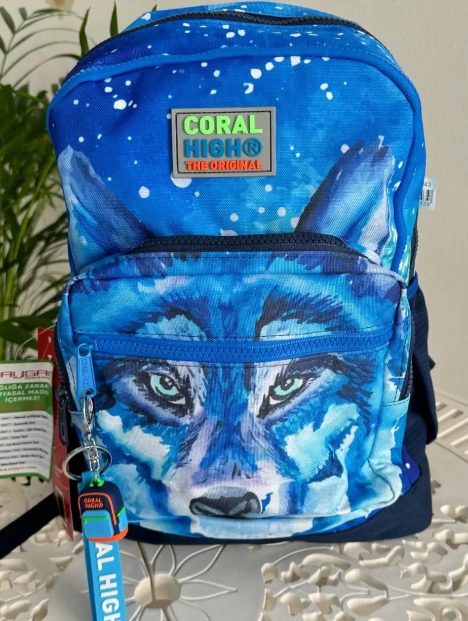 Coral High 4 Bölmeli Kurt Desenli Ortaokul Çantası 