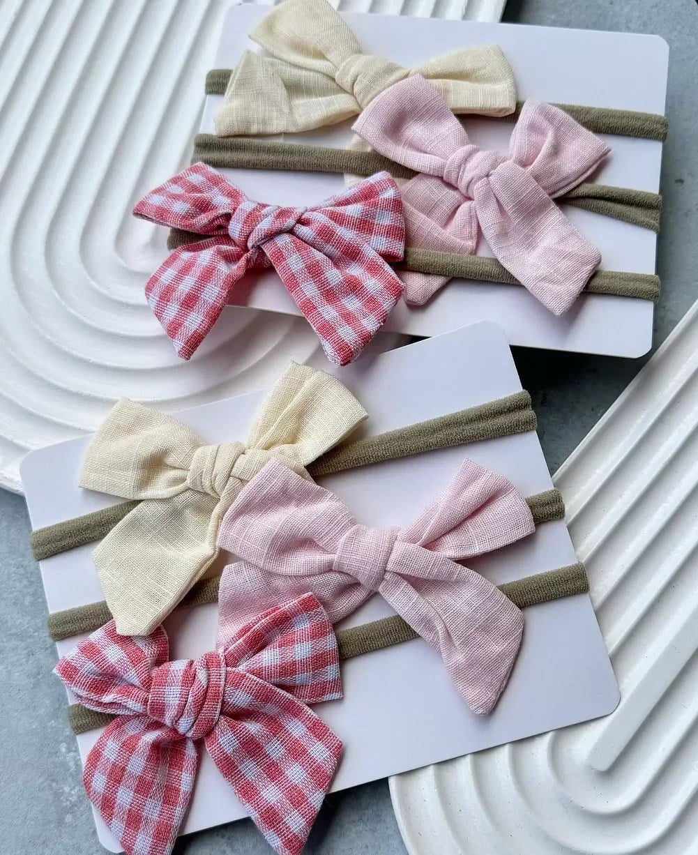 Sade Ve Pötikare Desenli Keten Esnek Bebek Bandana