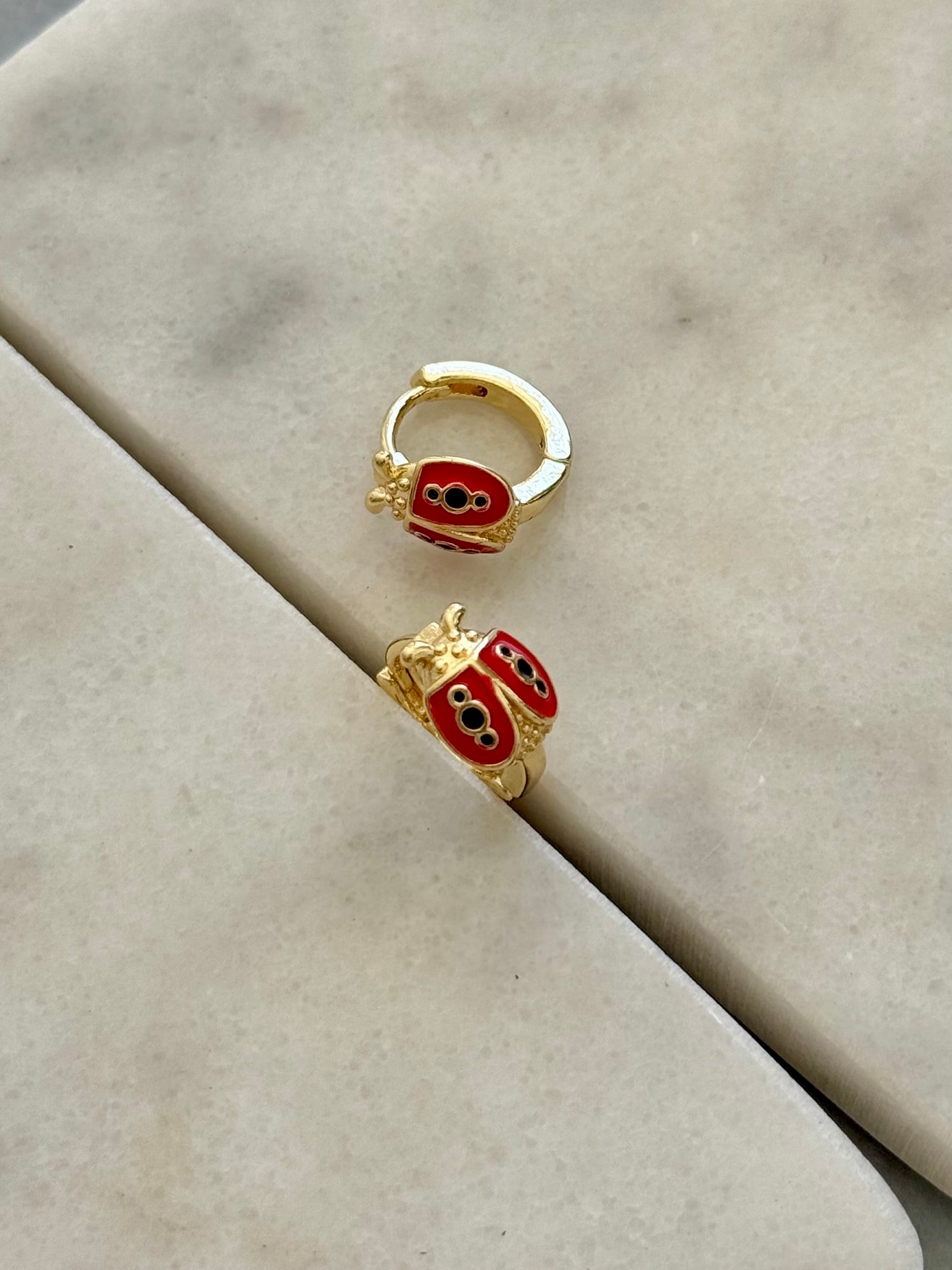 Kırmızı Uğur Böceği Halka Gold Küpe
