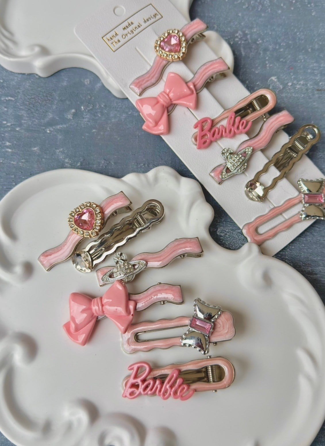 Pembe Barbie Taş Detaylı Klips Set