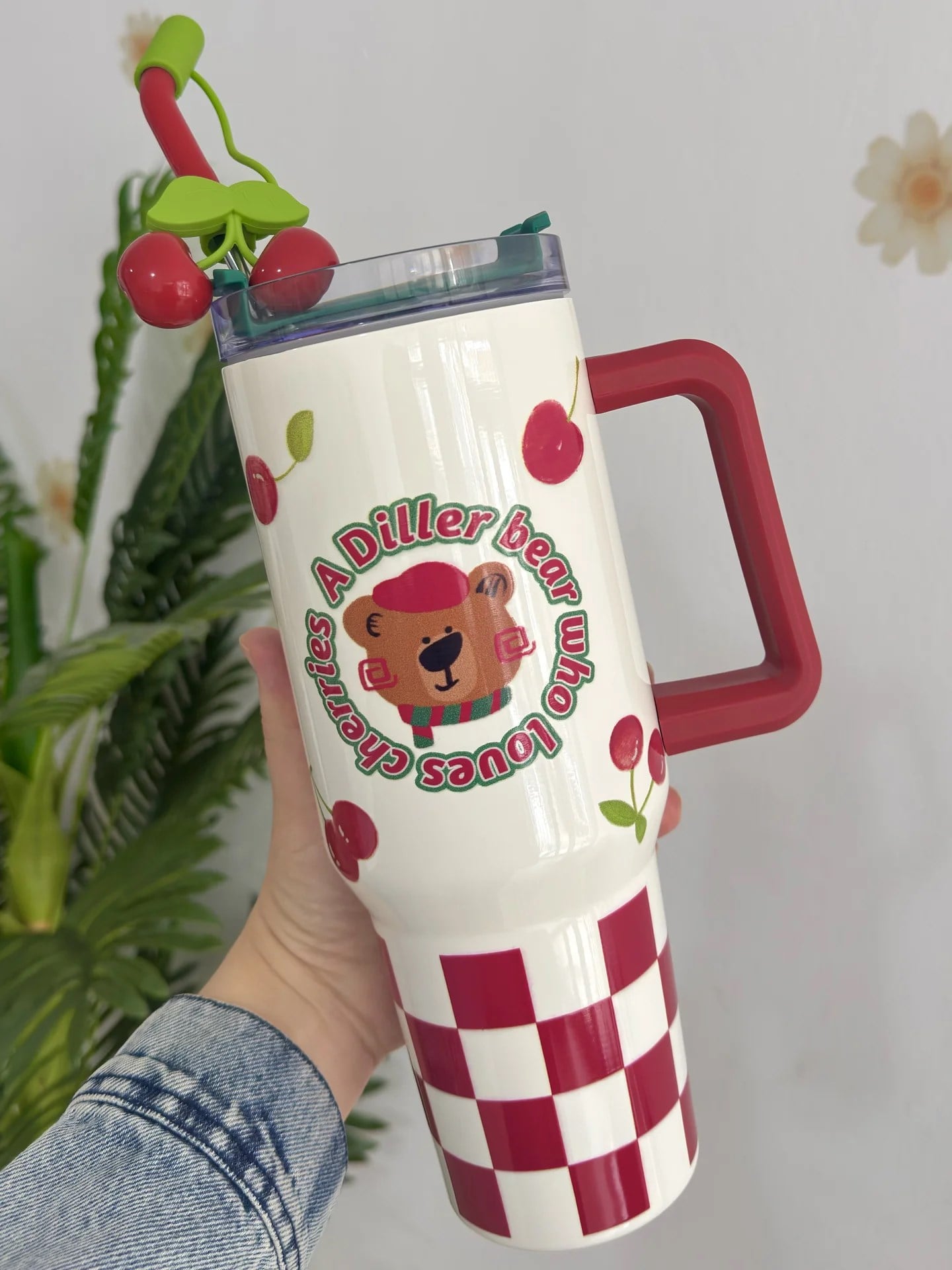Diller Kiraz Detaylı Kahve Kupası & Bardak Termos 1200 Ml