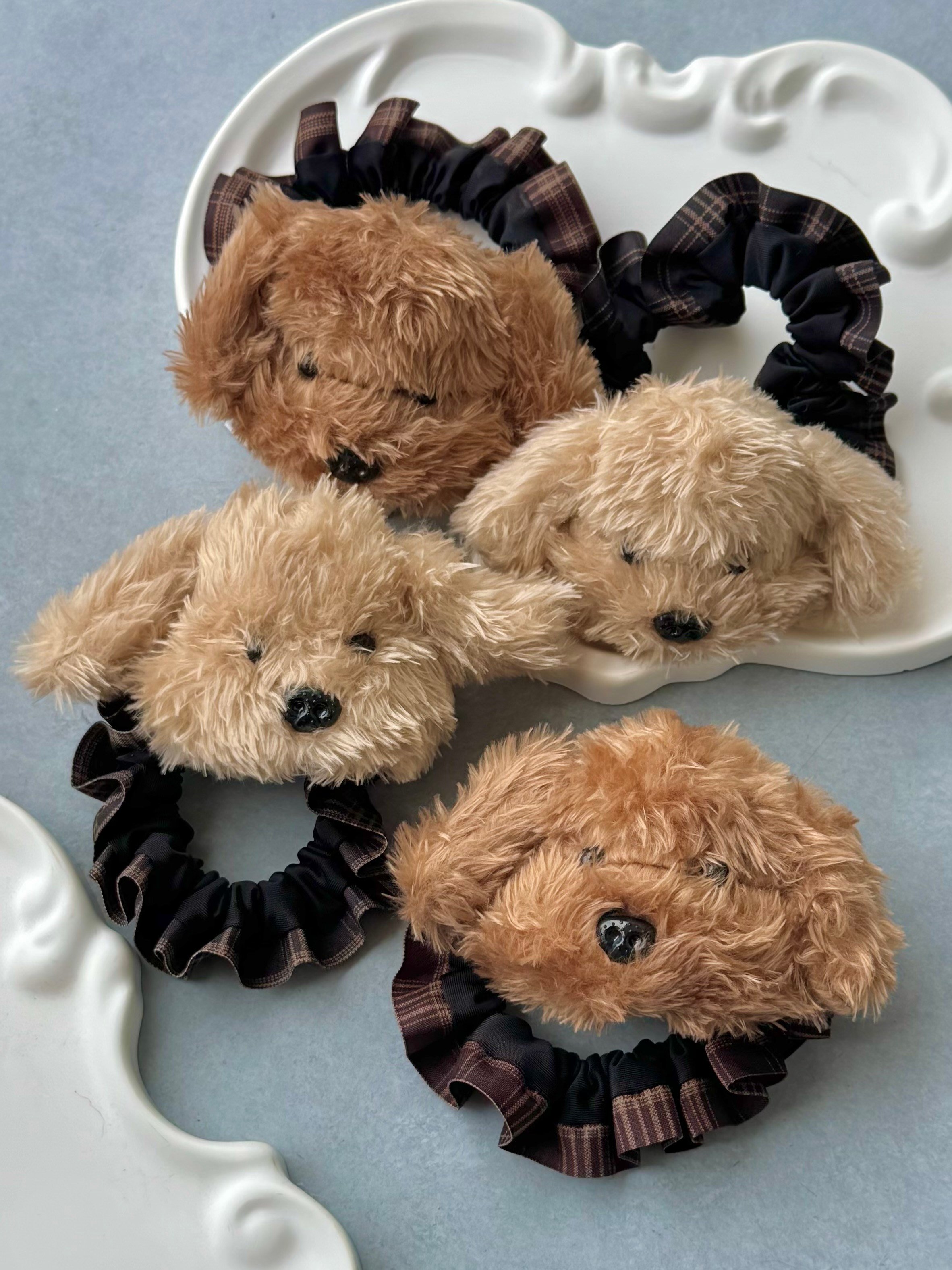 Ekose Desenli Poodle Peluş Köpek Kalın Lastik