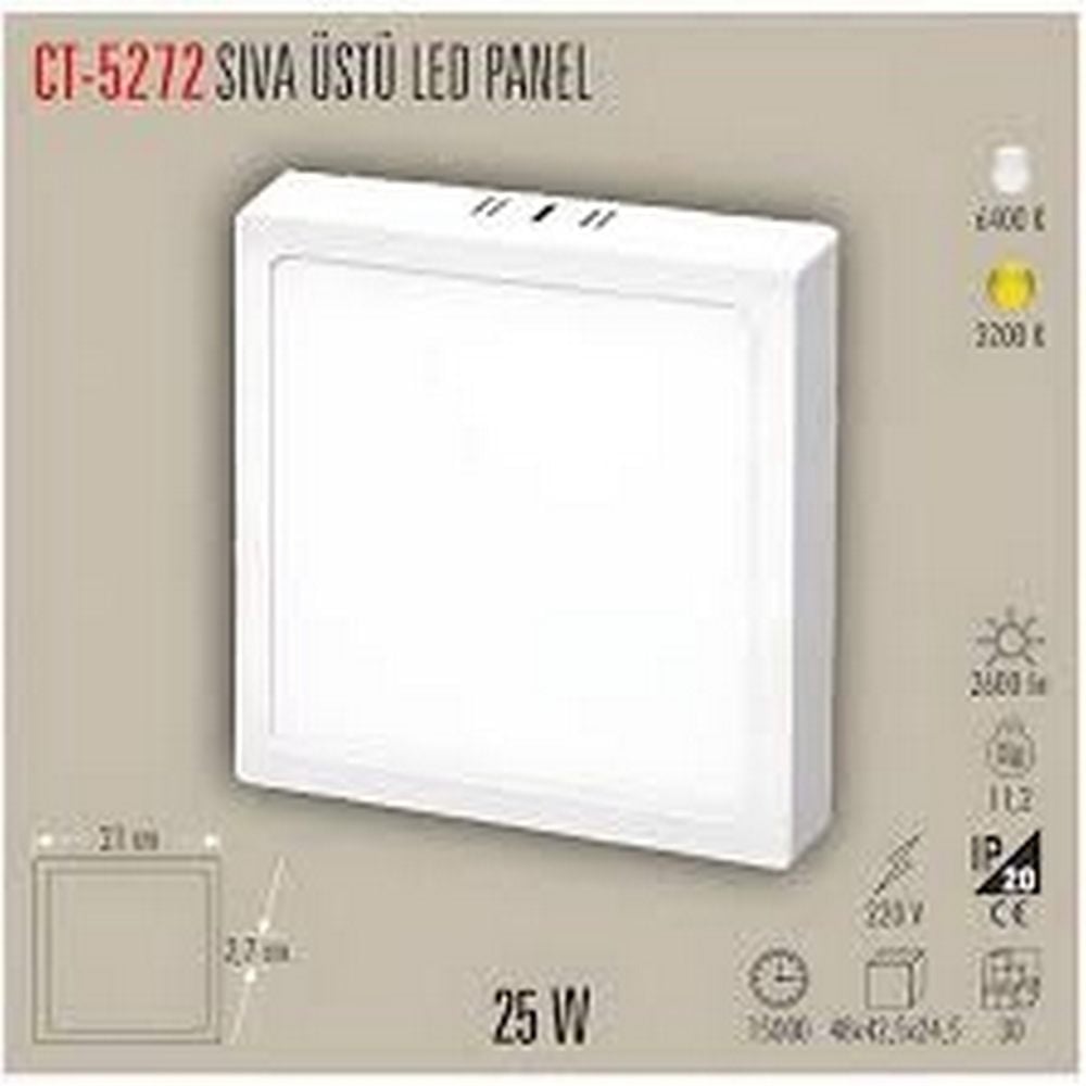 25W SIVA ÜSTÜ LED PANEL (KARE)(BEYAZ)