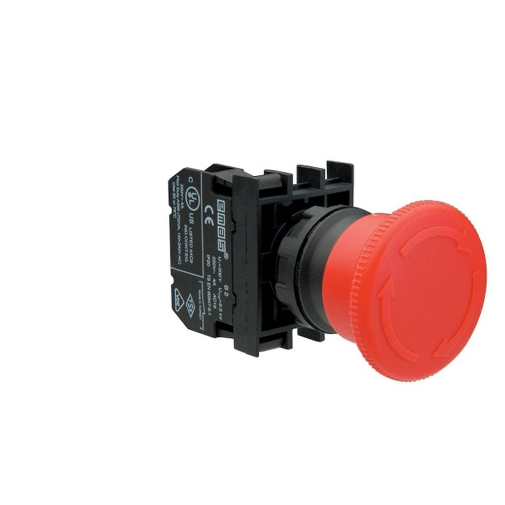 B Serisi Plastik 1NC Acil Stop 40 mm Çevirmeli Kırmızı 22 mm Buton