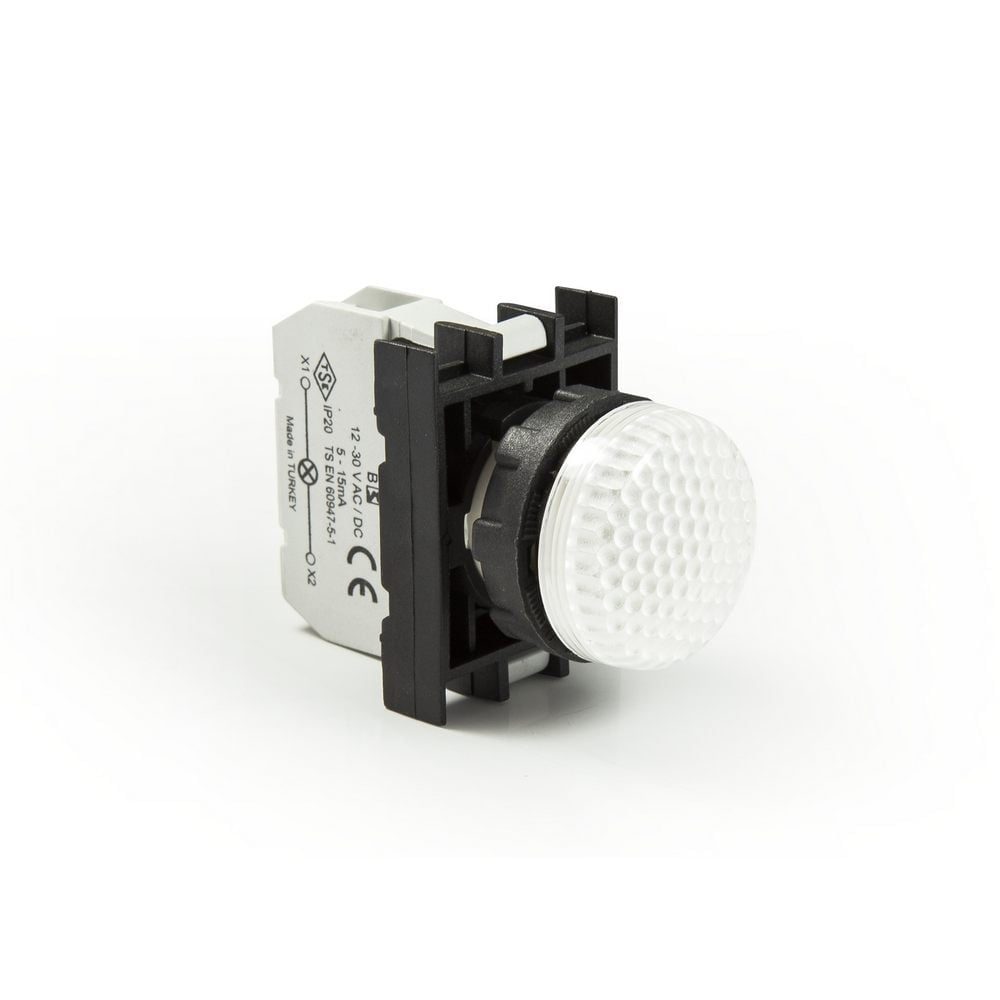 B Serisi Plastik LED'li 12-30V AC/DC Beyaz 22 mm Sinyal