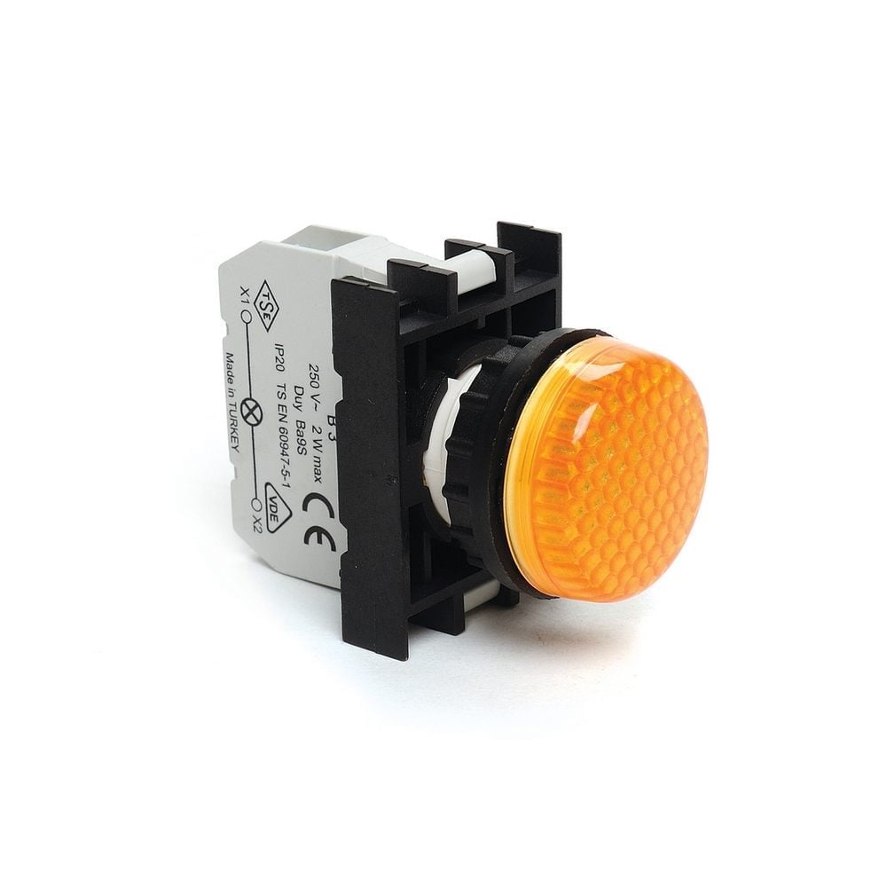 B Serisi Plastik LED'li 12-30V AC/DC Sarı 22 mm Sinyal