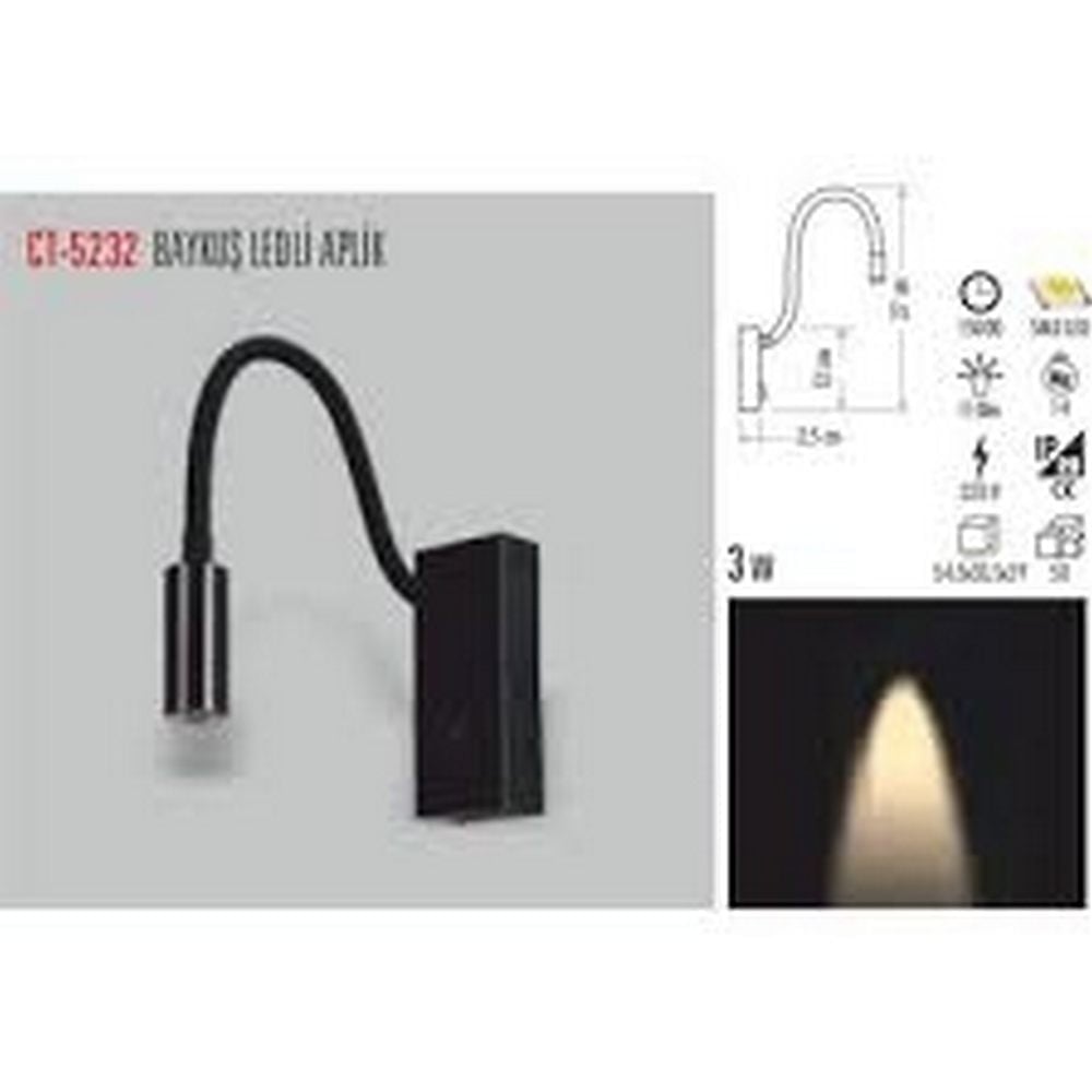 BAYKUŞ LED APLİK ( SİYAH KASA )