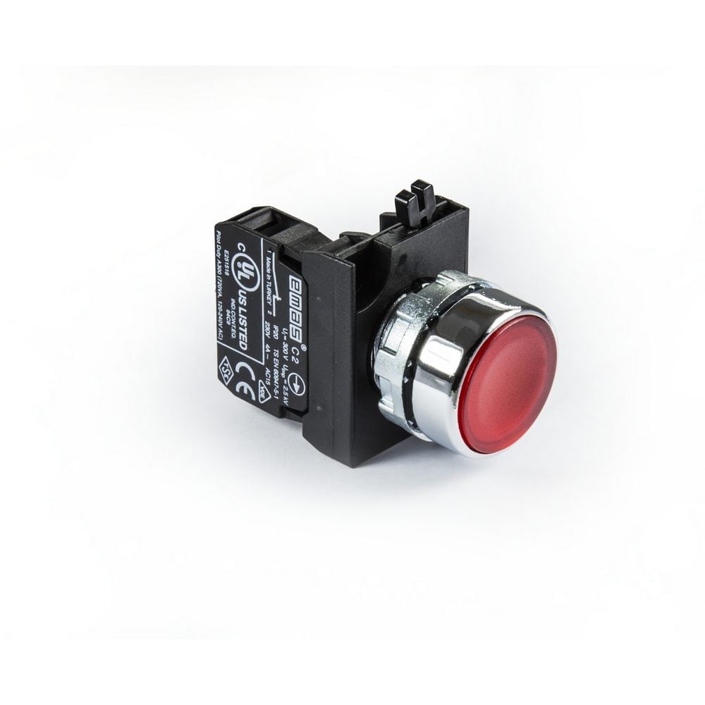CM Serisi Metal 1NC Yaylı Düz Kırmızı 22 mm Buton