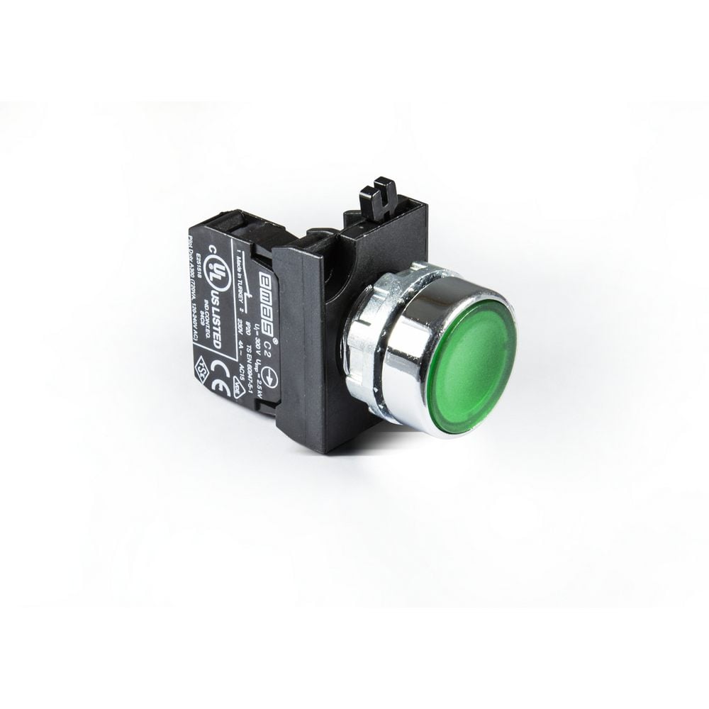 CM Serisi Metal 1NC Yaylı Düz Yeşil 22 mm Buton