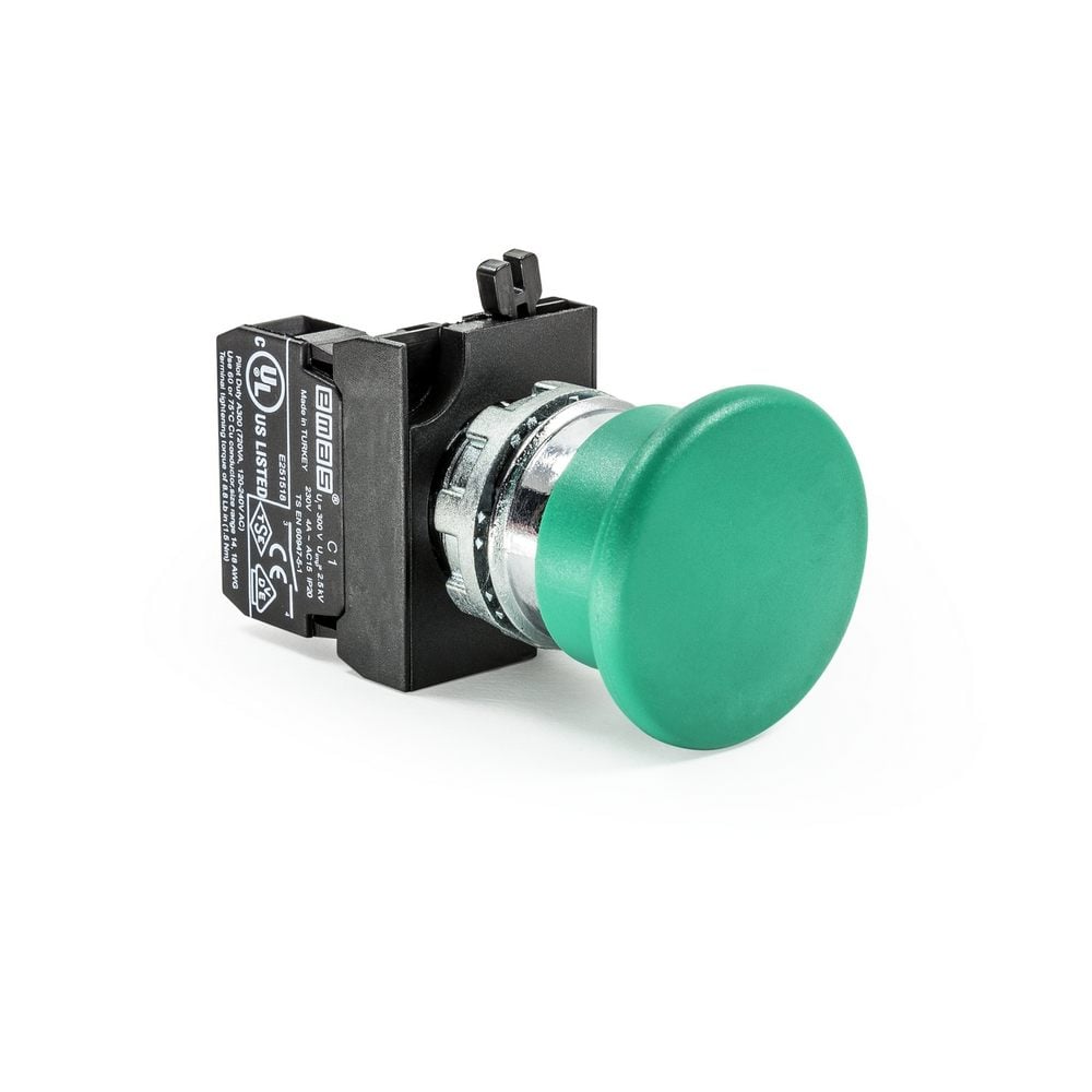 CM Serisi Metal 1NO Yaylı 40 mm Mantar Yeşil 22 mm Buton