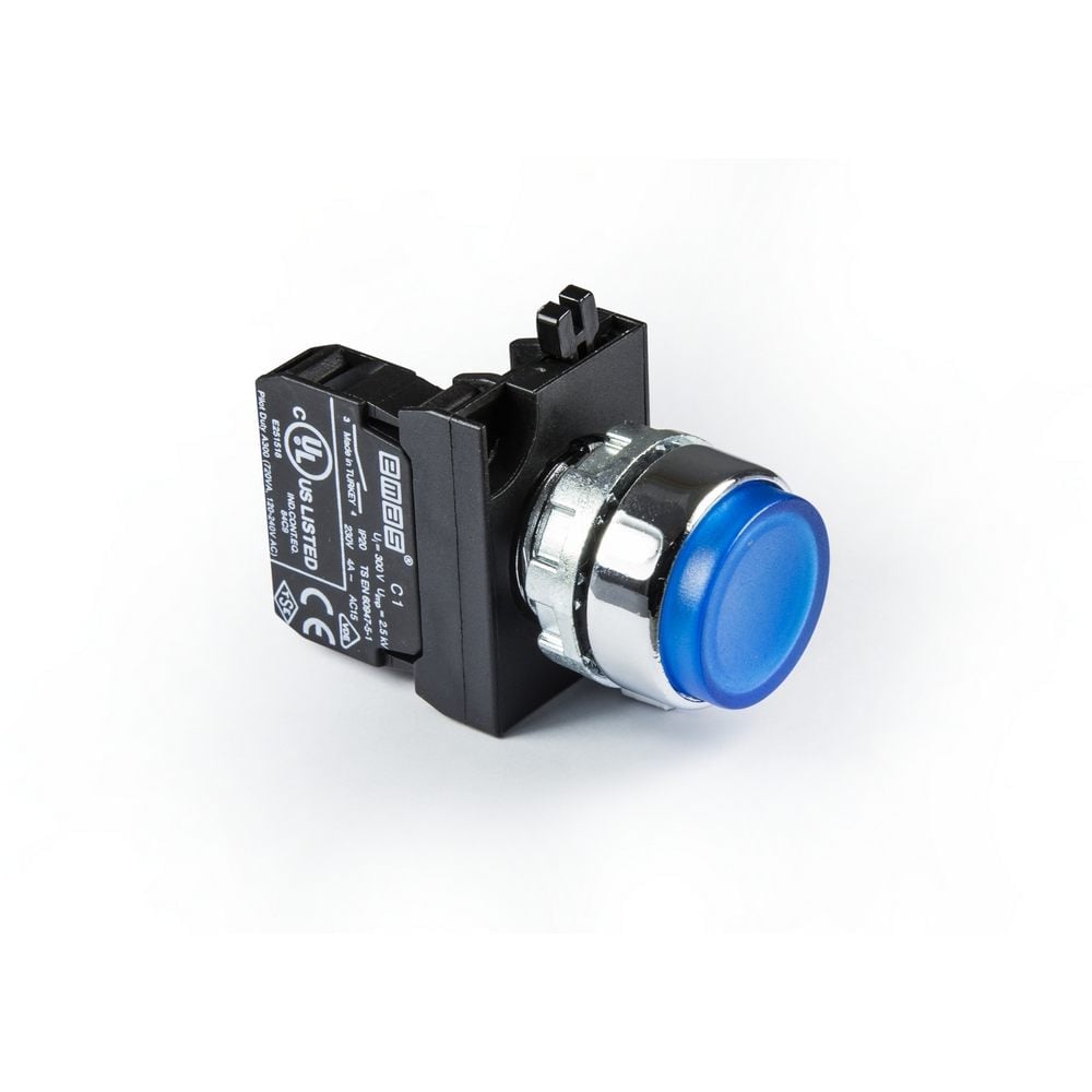 CM Serisi Metal 1NO Yaylı Çıkık Mavi 22 mm Buton