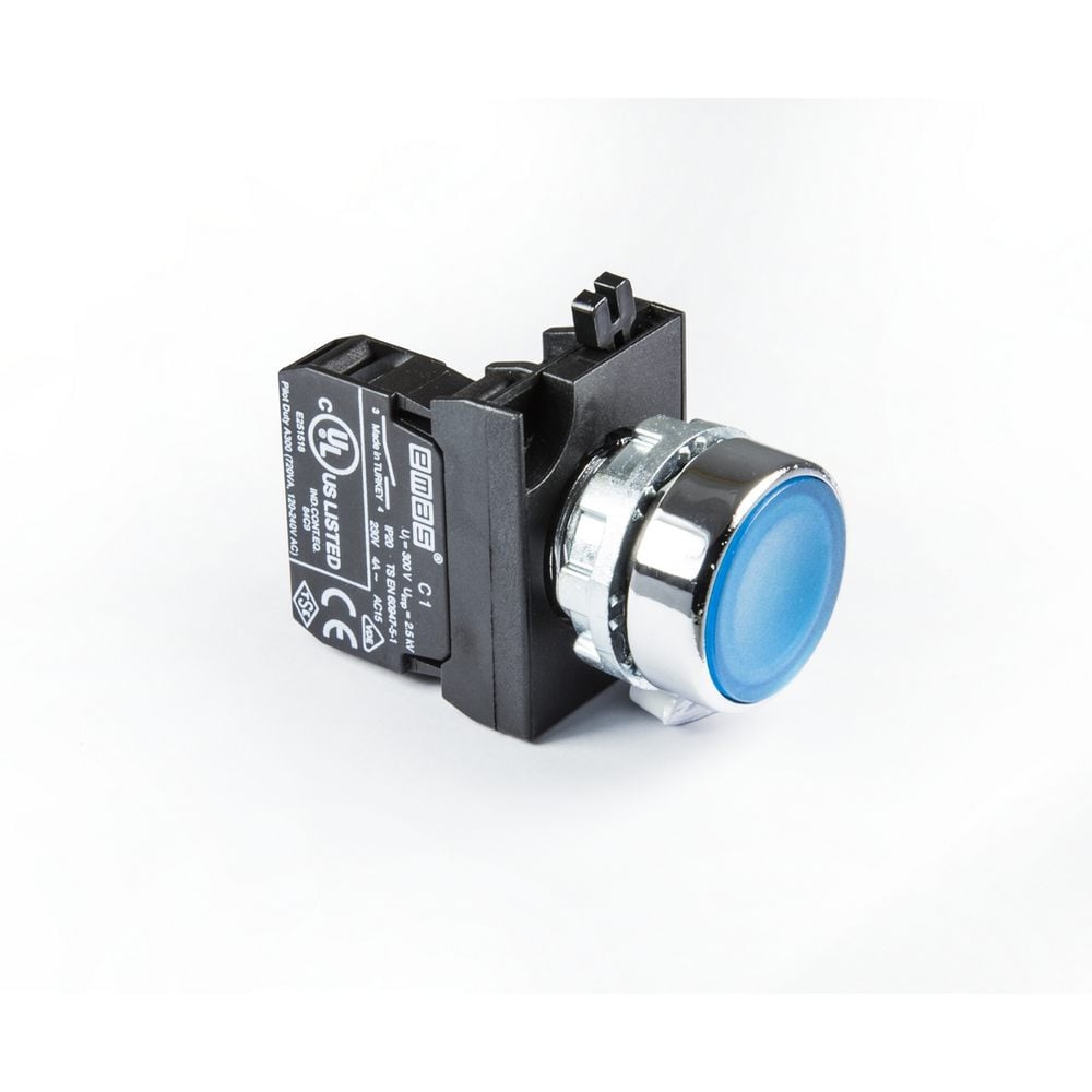 CM Serisi Metal 1NO Yaylı Düz Mavi 22 mm Buton