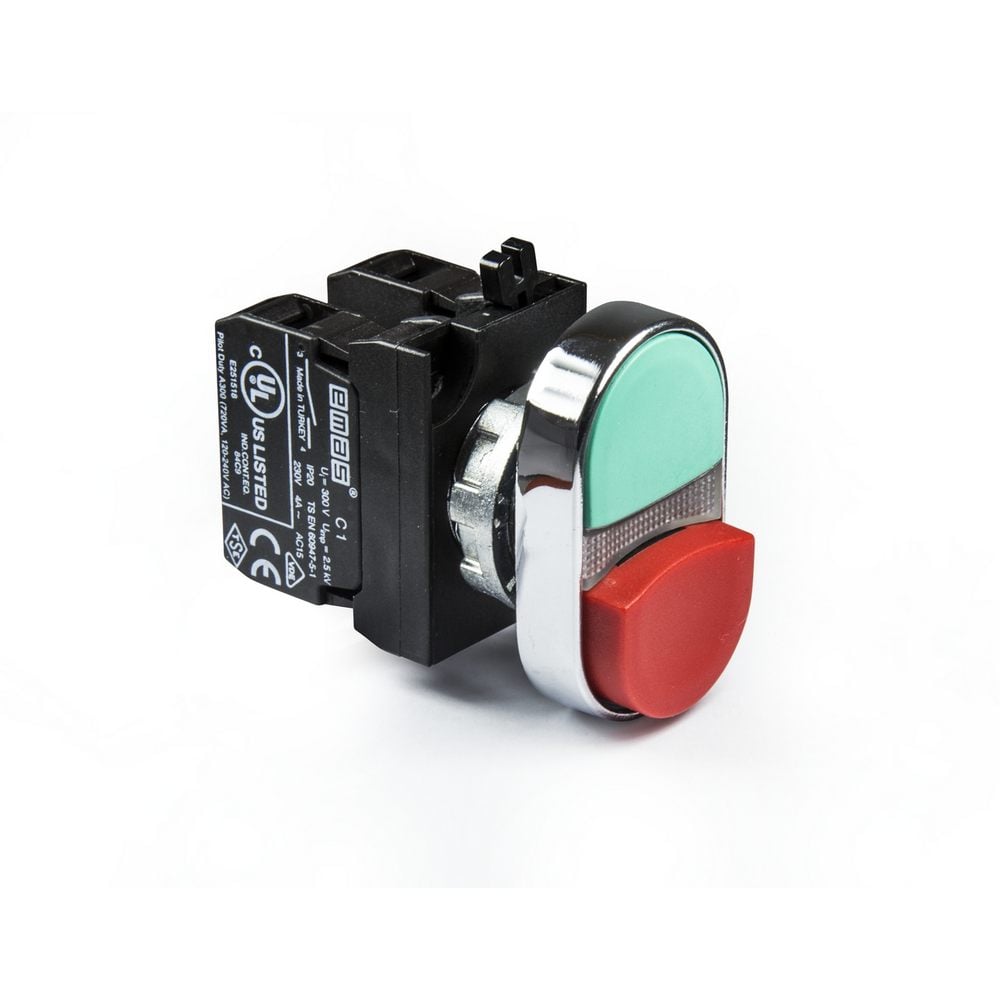 CM Serisi Metal 1NO+1NC Çiftli 1 Çıkık Kırmızı-Yeşil 22 mm Buton