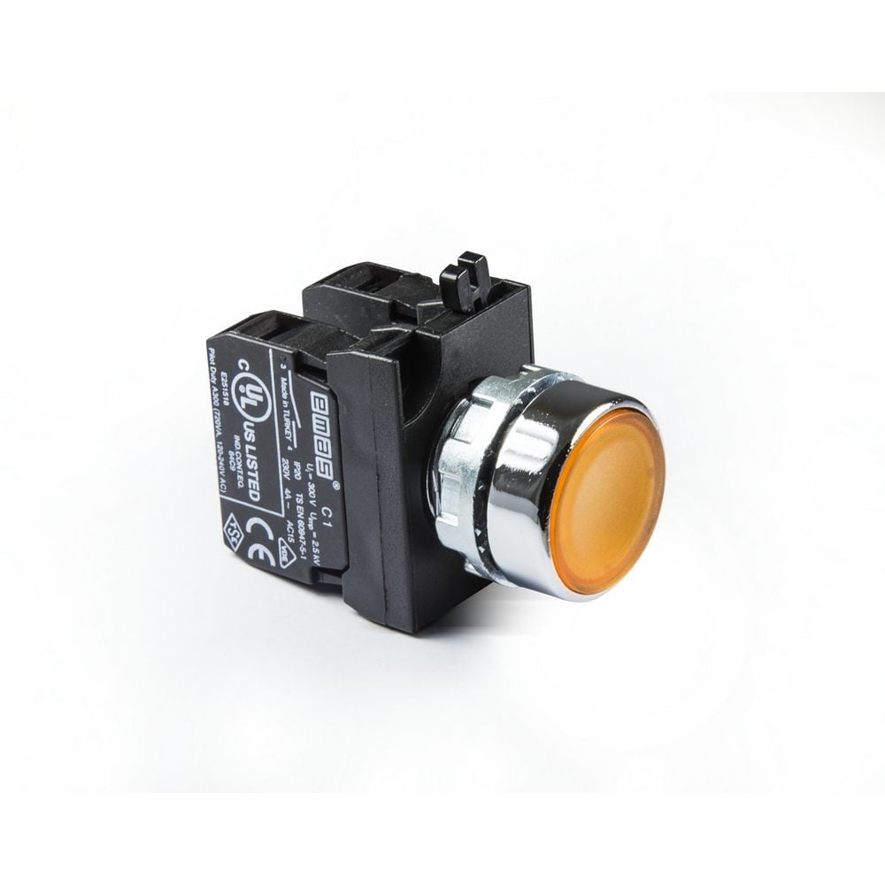 CM Serisi Metal 1NO+1NC Yaylı Düz Sarı 22 mm Buton