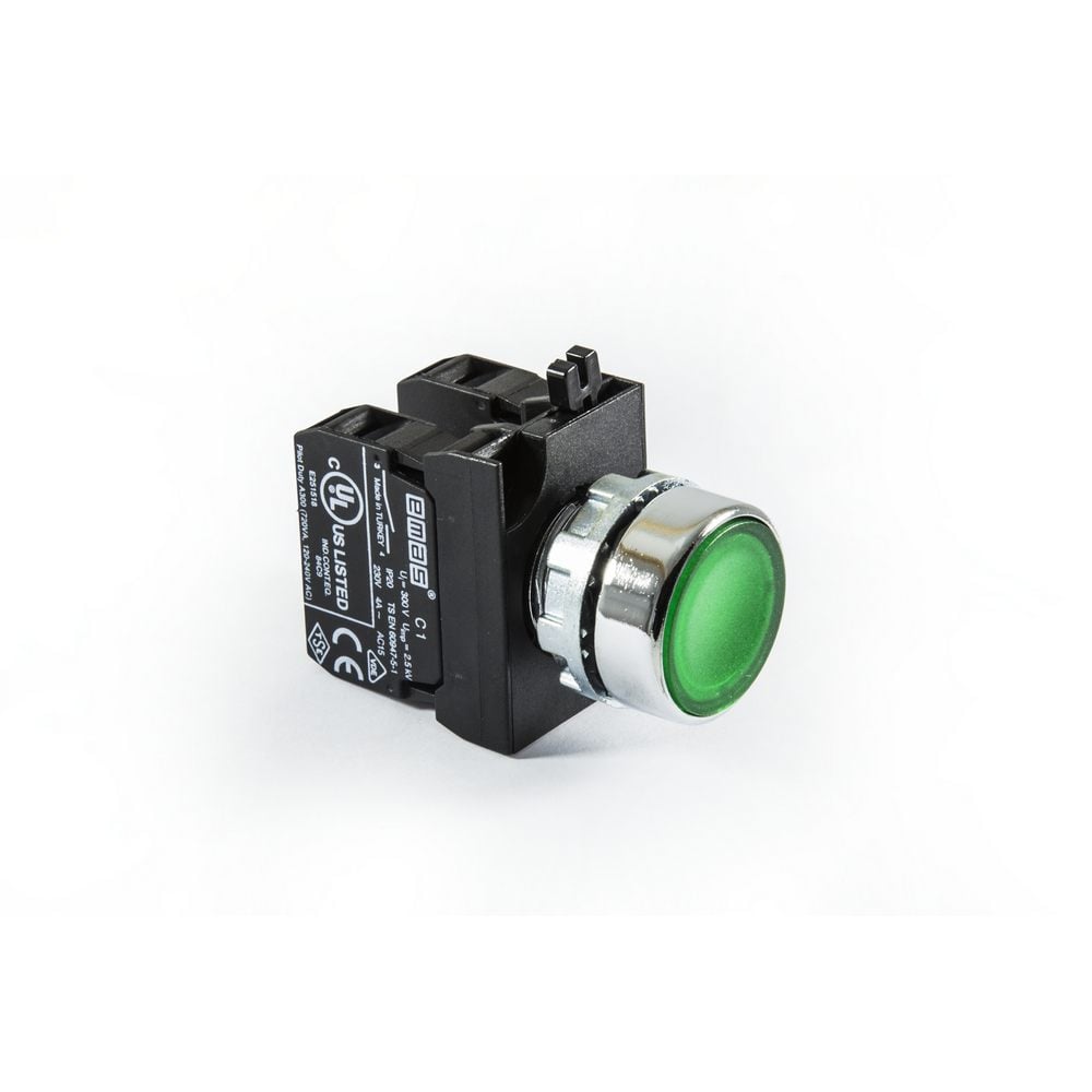 CM Serisi Metal 1NO+1NC Yaylı Düz Yeşil 22 mm Buton