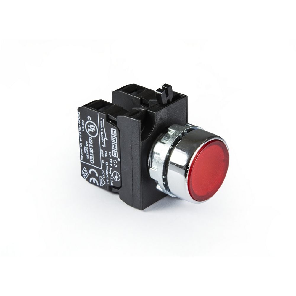 CM Serisi Metal 2NC Yaylı Düz Kırmızı 22 mm Buton