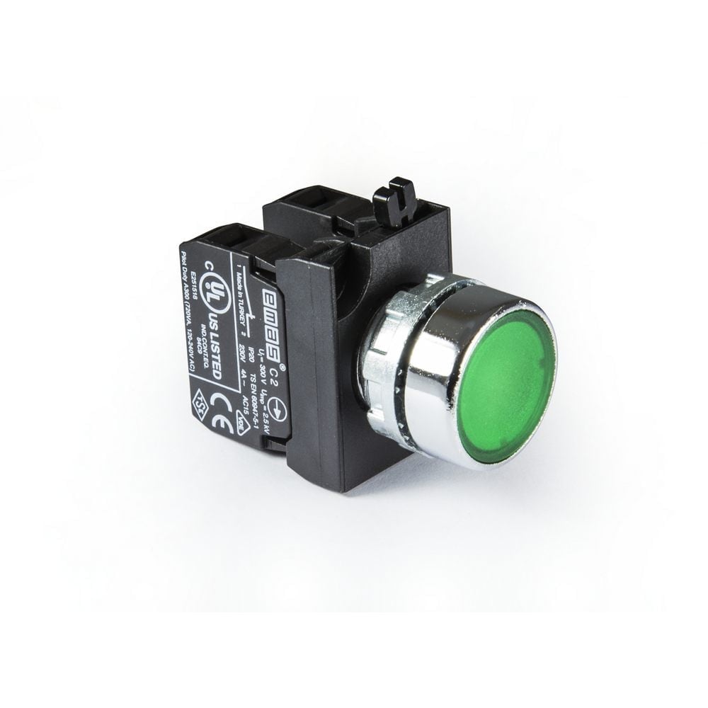 CM Serisi Metal 2NC Yaylı Düz Yeşil 22 mm Buton