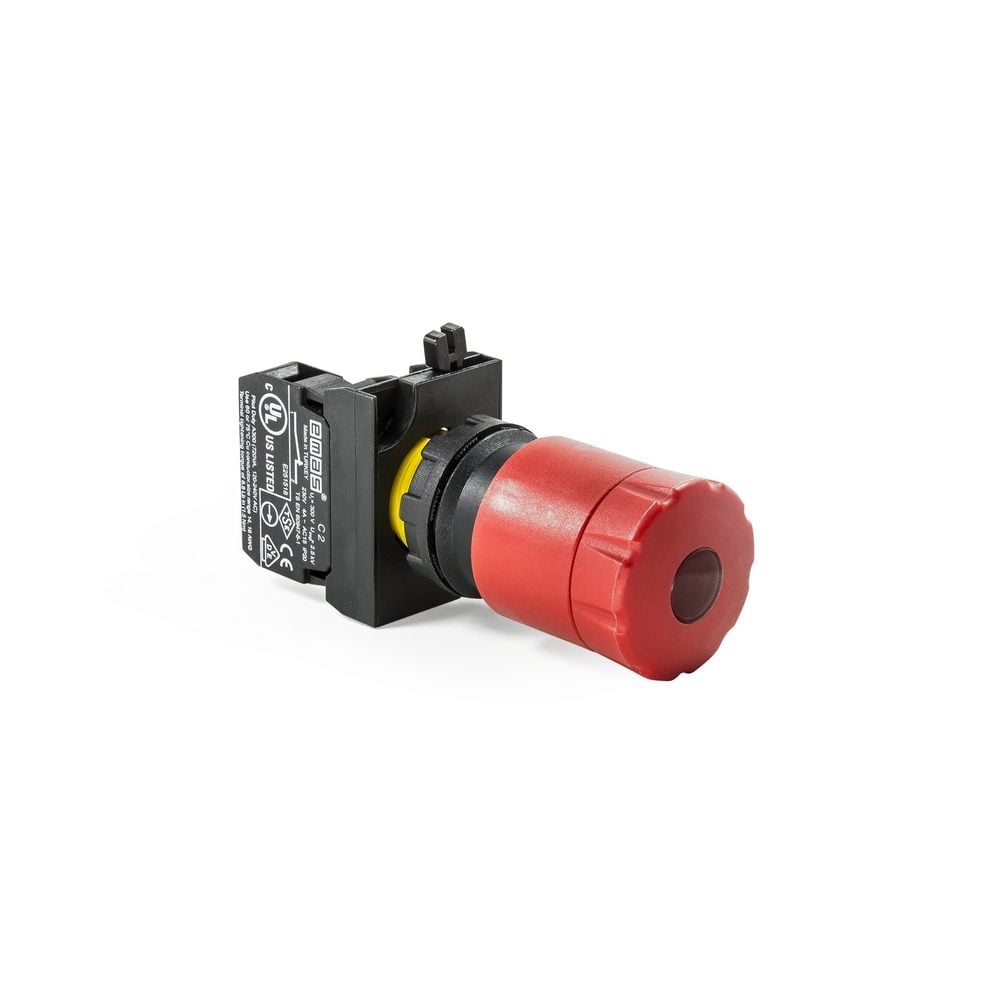 CP Serisi Plastik 1NC Acil Stop 30 mm Çekmeli Işıklı Kırmızı 22 mm Buton