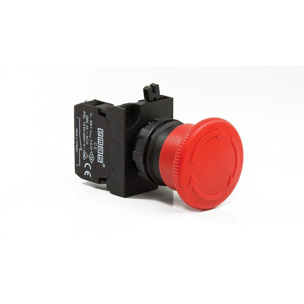 CP Serisi Plastik 1NC Acil Stop 40 mm Çevirmeli Kırmızı 22 mm Buton