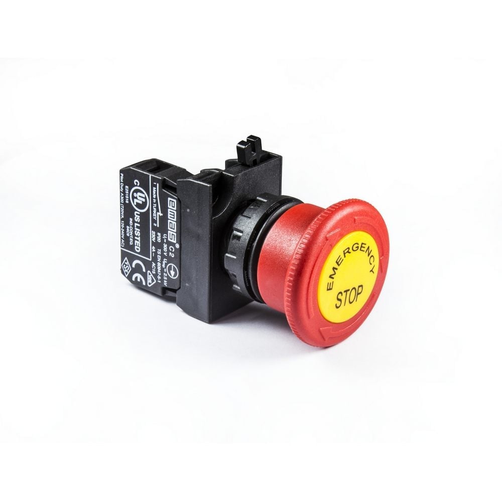 CP Serisi Plastik 1NC Acil Stop 40 mm Çevirmeli Etiketli Kırmızı 22 mm Buton