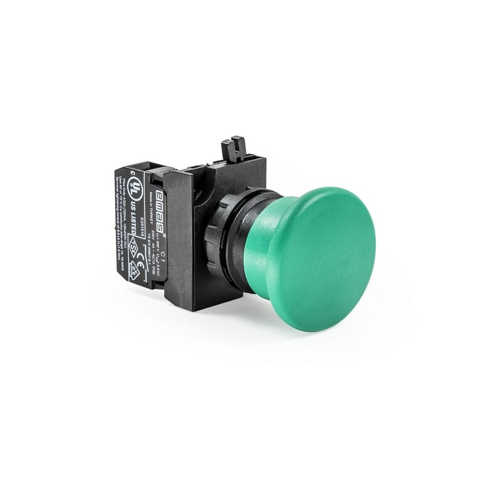 CP Serisi Plastik 1NO Yaylı 40 mm Mantar Yeşil 22 mm Buton