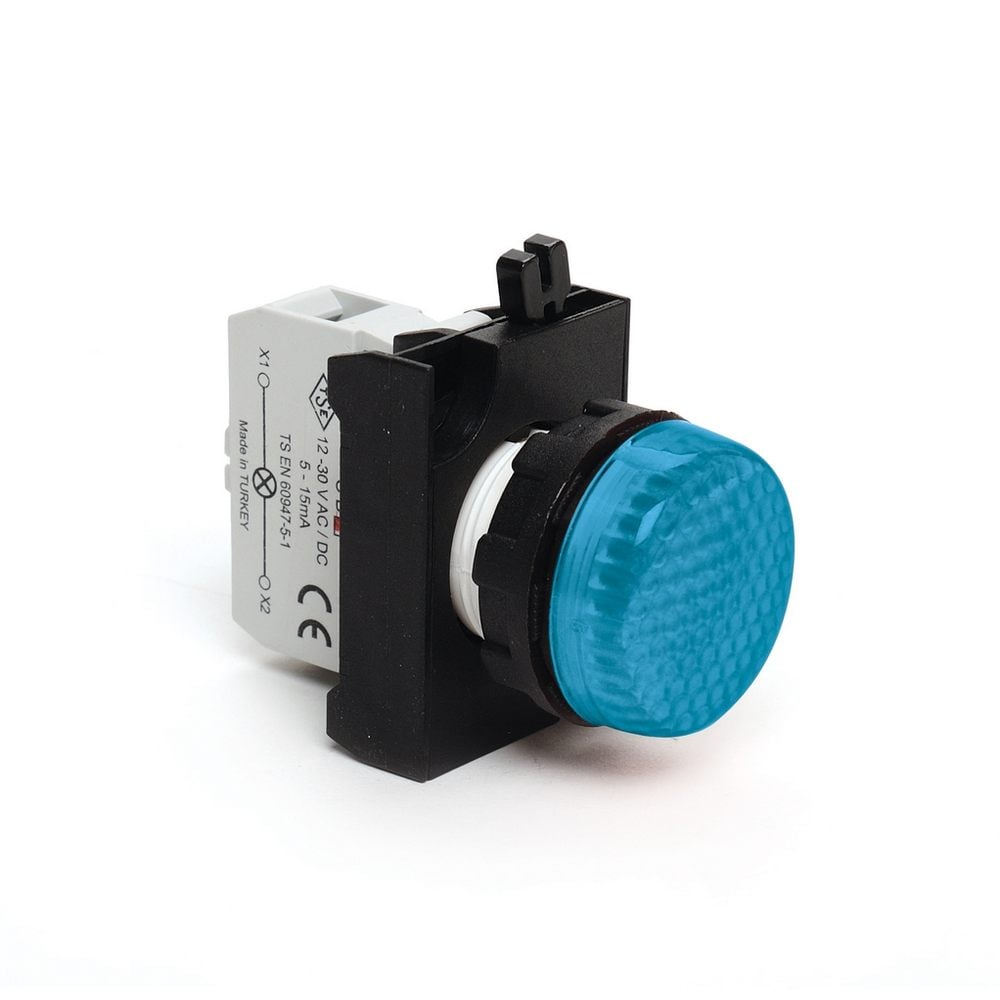 CP Serisi Plastik LED li 12-30V AC/DC Mavi 22 mm Sinyal