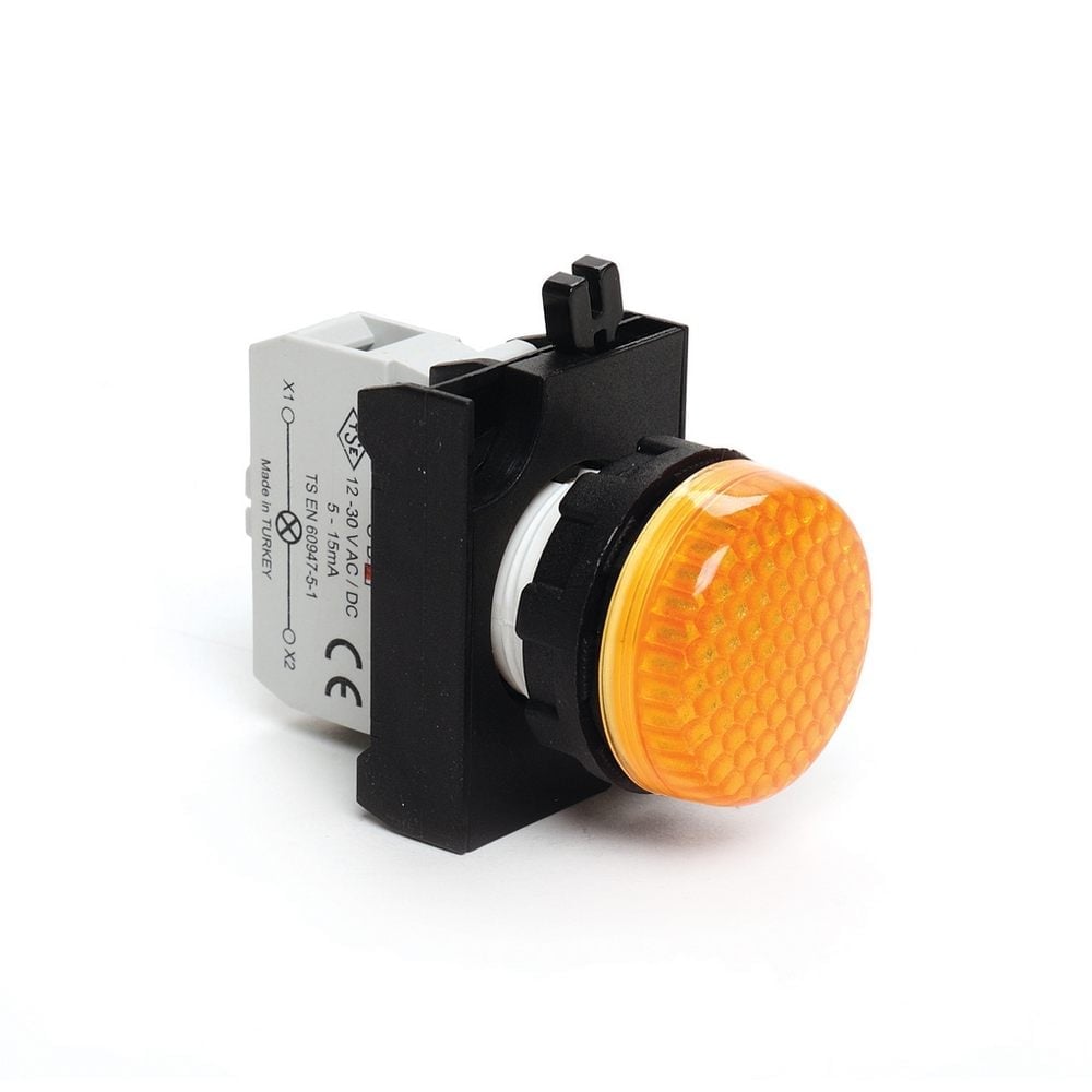 CP Serisi Plastik LED li 12-30V AC/DC Sarı 22 mm Sinyal