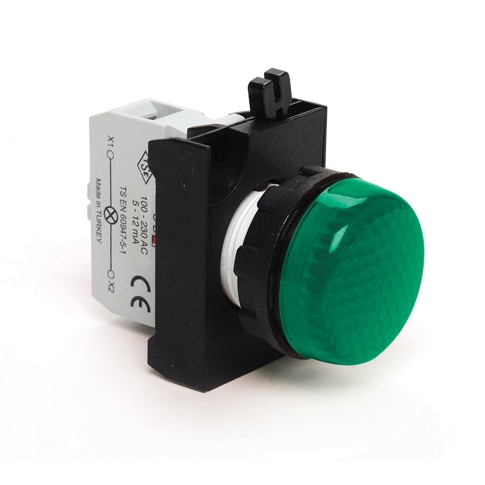 CP Serisi Plastik LED'li 100-230V AC Yeşil 22 mm Sinyal
