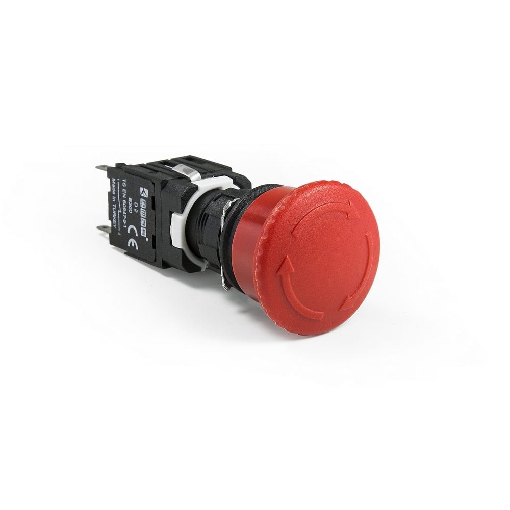 D Serisi Plastik 1NC Acil Stop Yuvarlak 30 mm Çevirmeli Kısa Kırmızı 16 mm Buton