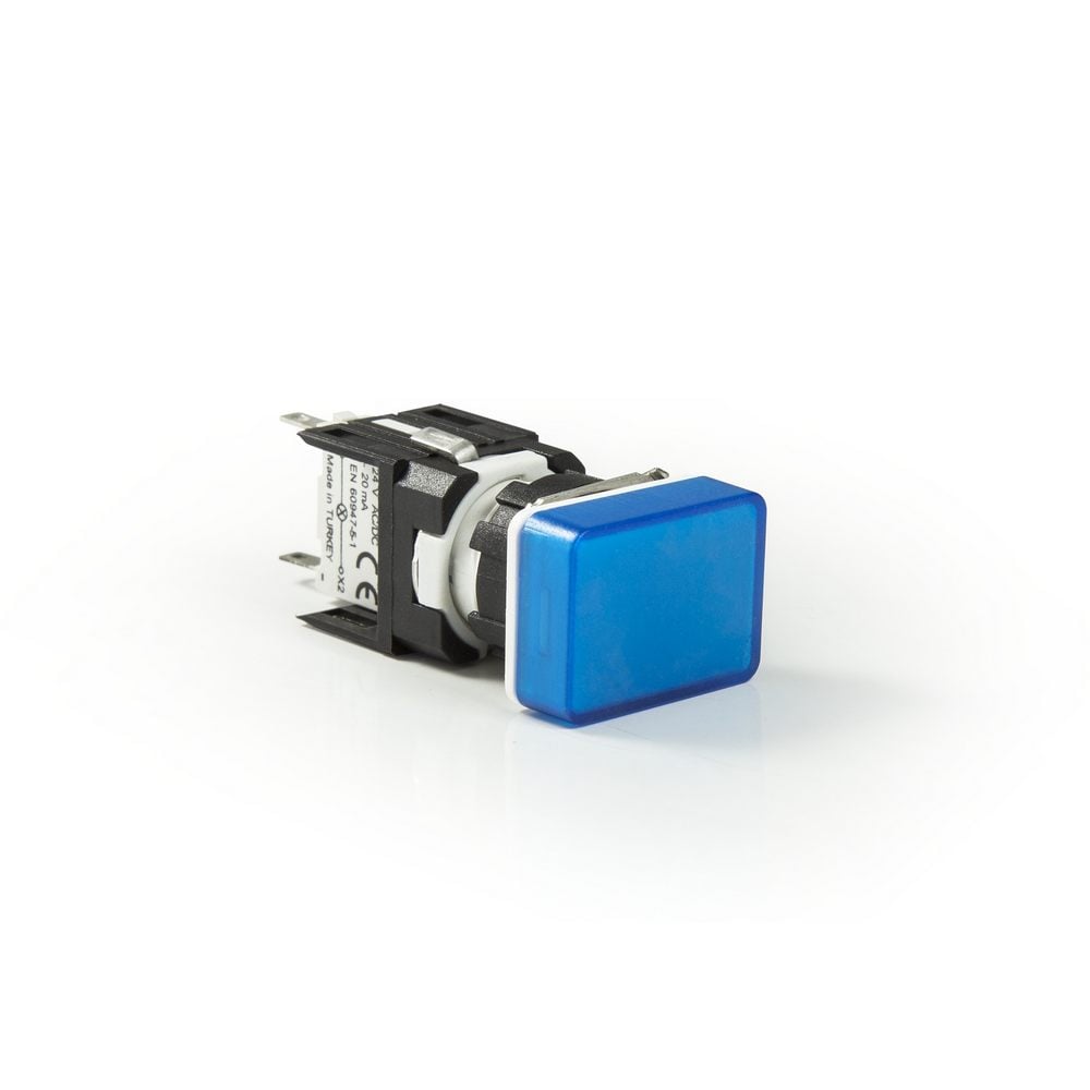 D Serisi Plastik LED'li 12-30V AC/DC Dikdörtgen Mavi 16 mm Sinyal