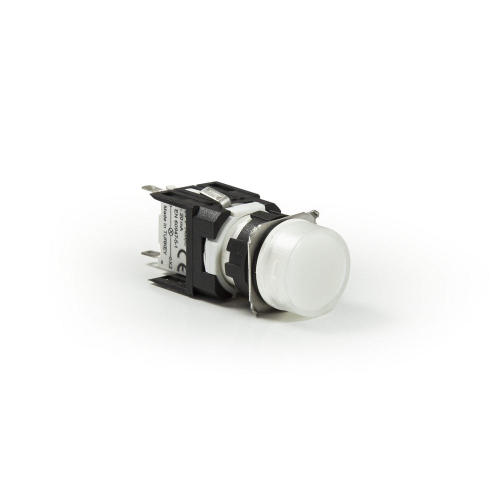 D Serisi Plastik LED'li 12-30V AC/DC Yuvarlak Beyaz 16 mm Sinyal