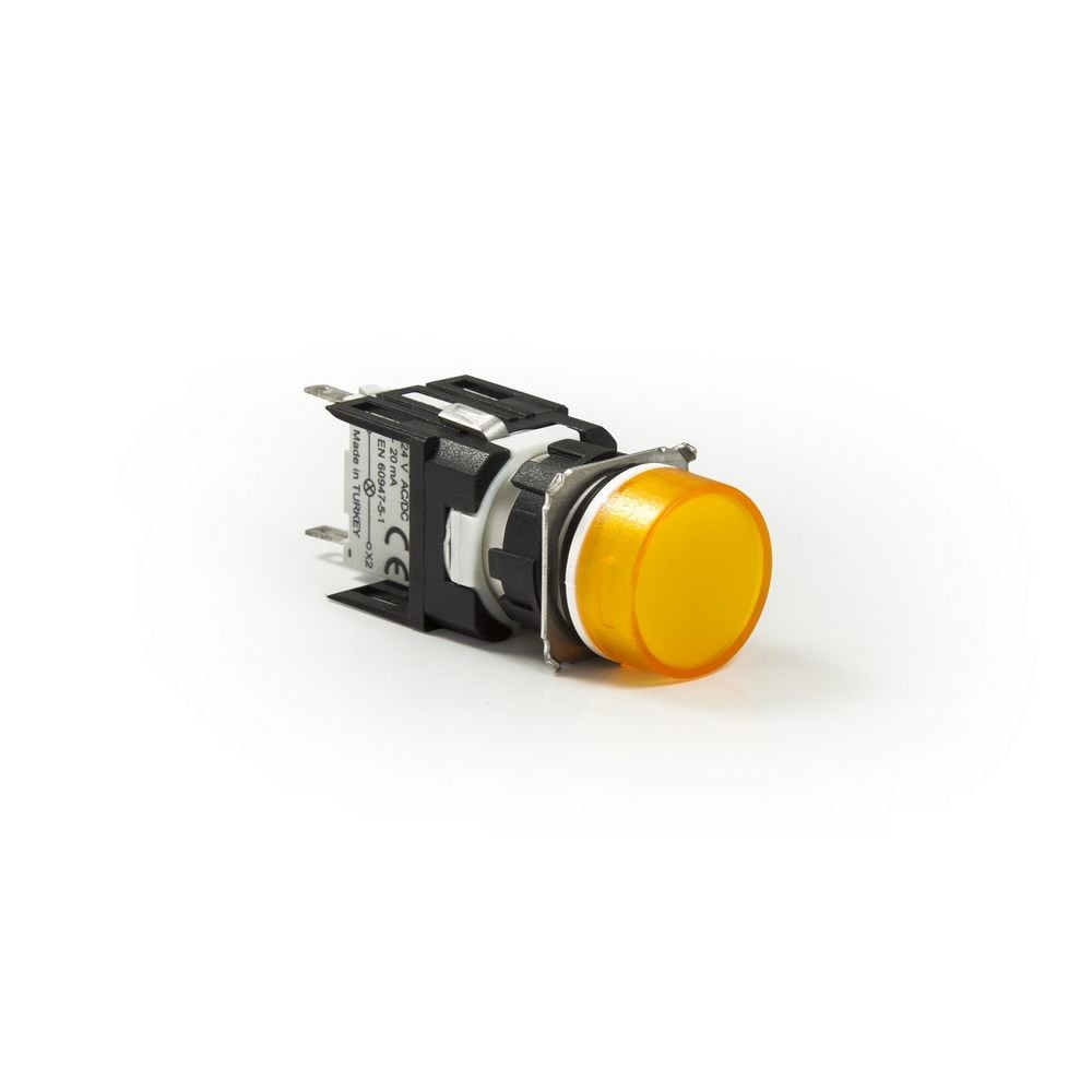D Serisi Plastik LED'li 12-30V AC/DC Yuvarlak Sarı 16 mm Sinyal