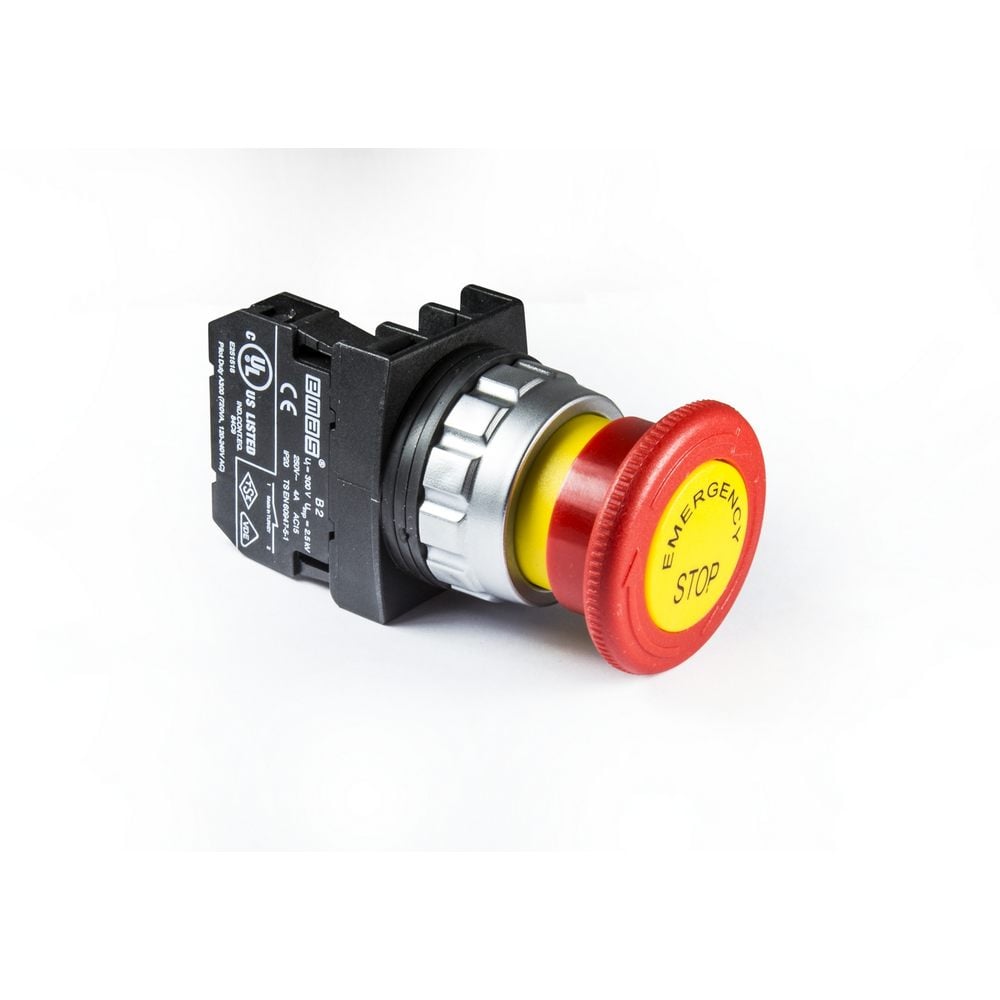 H Serisi Plastik 1NC Acil Stop 40 mm Çevirmeli Etiketli Kırmızı 30 mm Buton