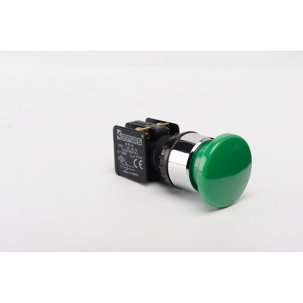 KB Serisi Plastik 1NO+1NC Yaylı 40 mm Mantar Yeşil 22 mm Buton