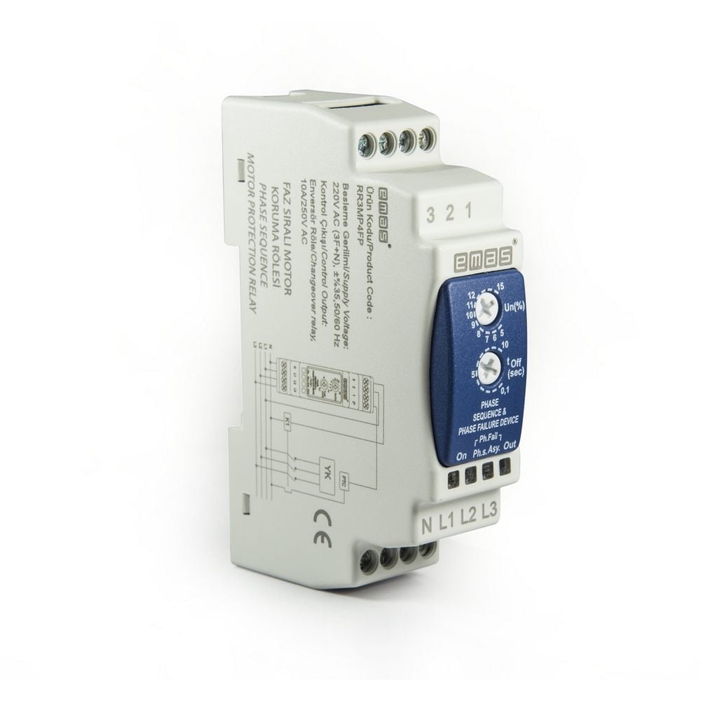 Rr3  Ray Montaj 230Vac 1Co 10A (Rezistif) Faz Sıralı %5-%15 Ptc Analog Motor Koruma Elektronik Röle